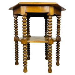 Antique Hexagonal Walnut Side Table, Italy, early 20th, Bobbin Turned legs