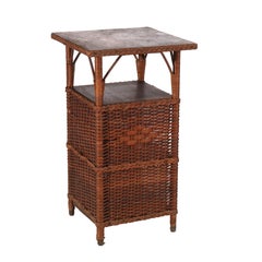 Antique Heywood Wakefield Arts & Crafts Oak & Wicker Magazine Stand C1920