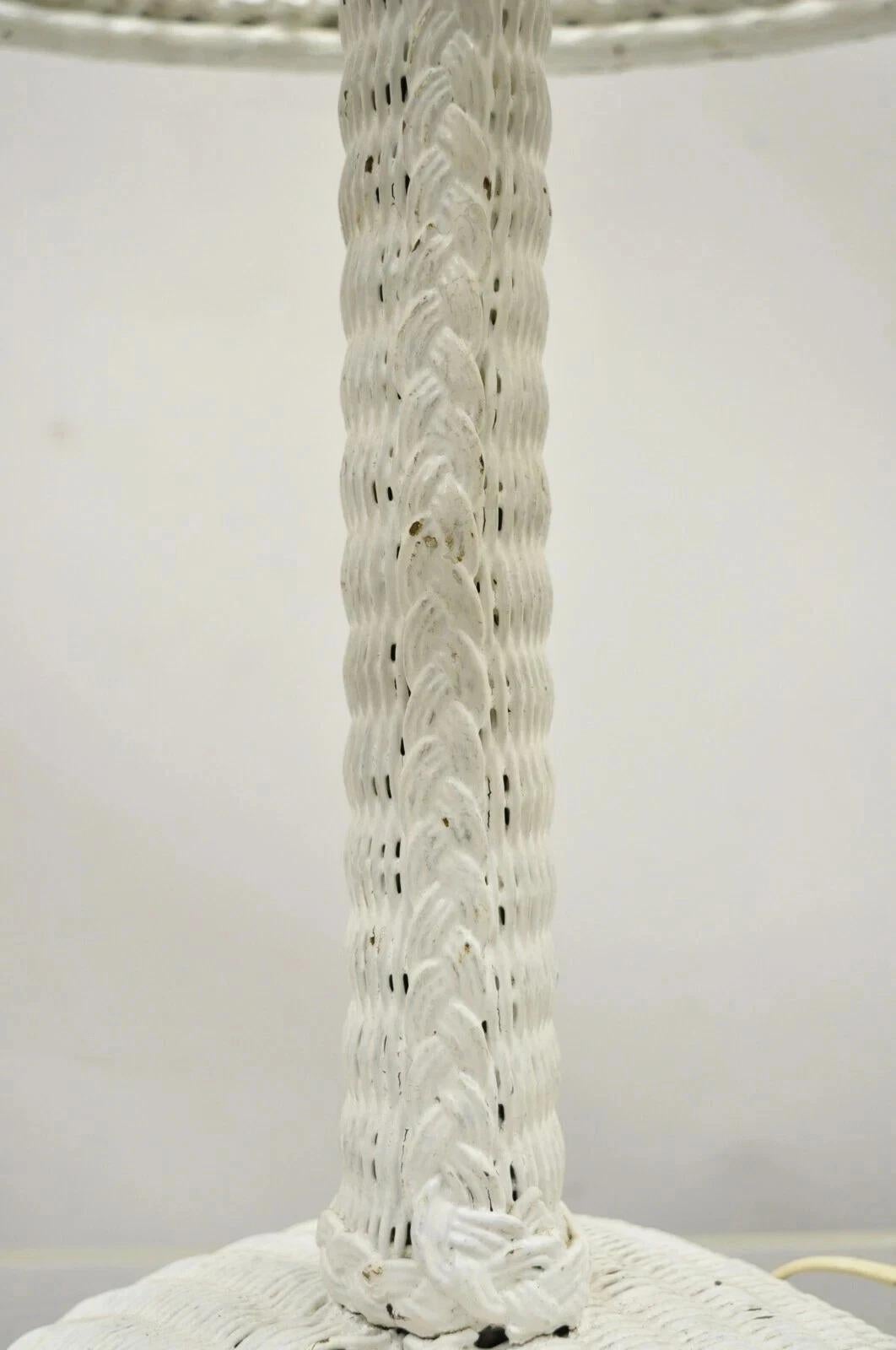 Arts and Crafts Antique Heywood Wakefield Arts & Crafts White Wicker Table Lamp With Shade For Sale