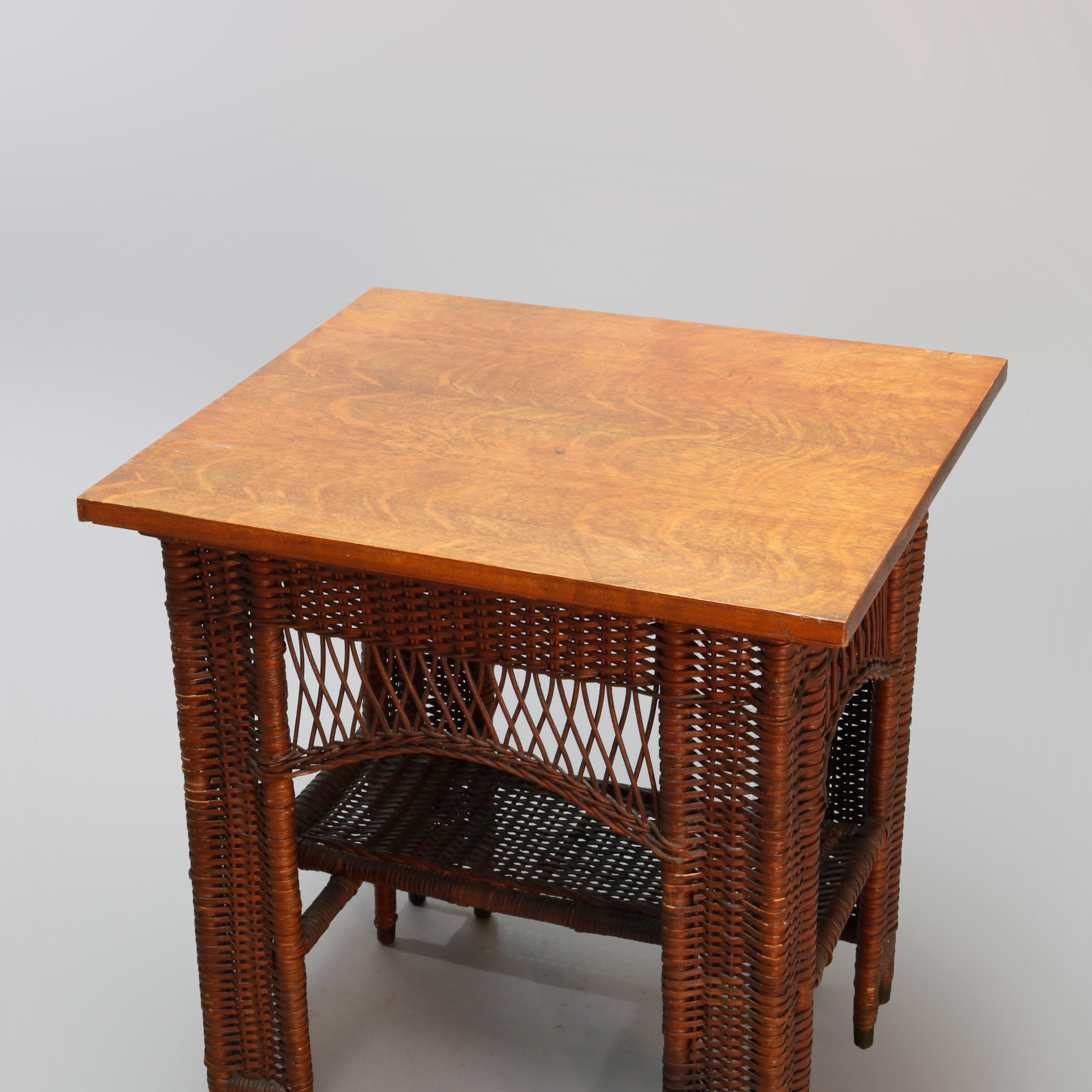 Arts and Crafts Antique Heywood Wakefield Arts & Crafts Wicker and Oak Lamp Table, circa 1910