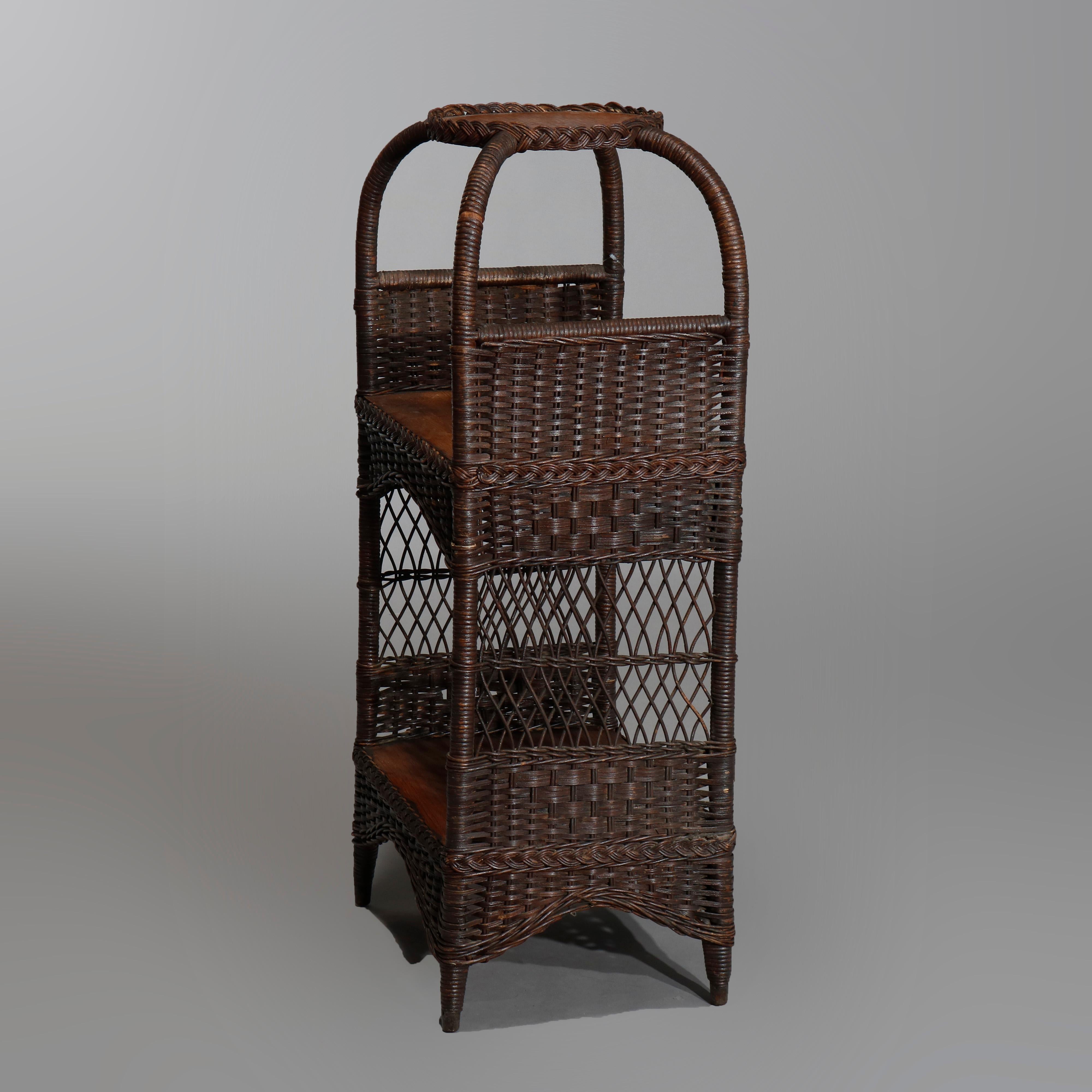 American Antique Heywood Wakefield Oak and Wicker Plant Stand, circa 1890
