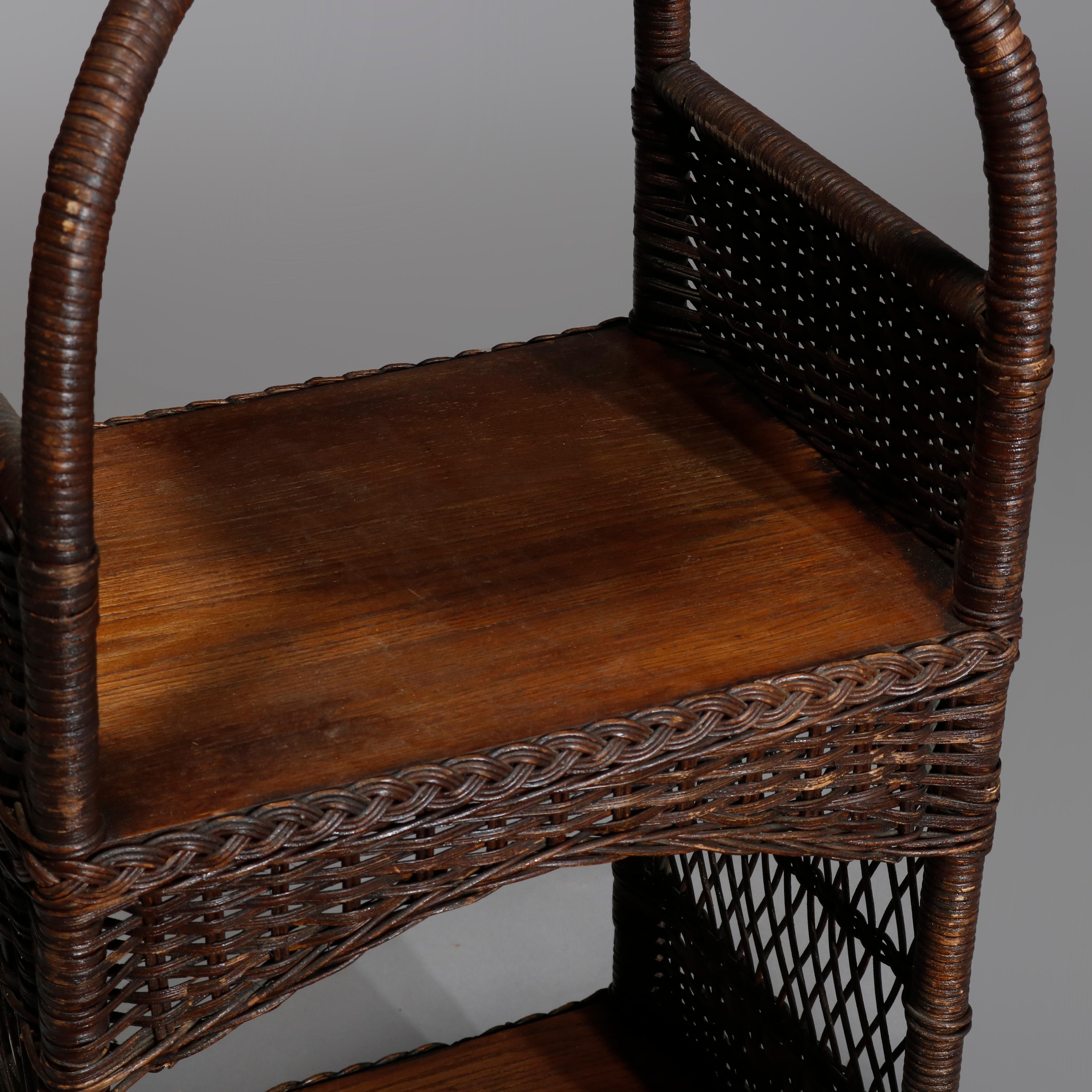 Antique Heywood Wakefield Oak and Wicker Plant Stand, circa 1890 2