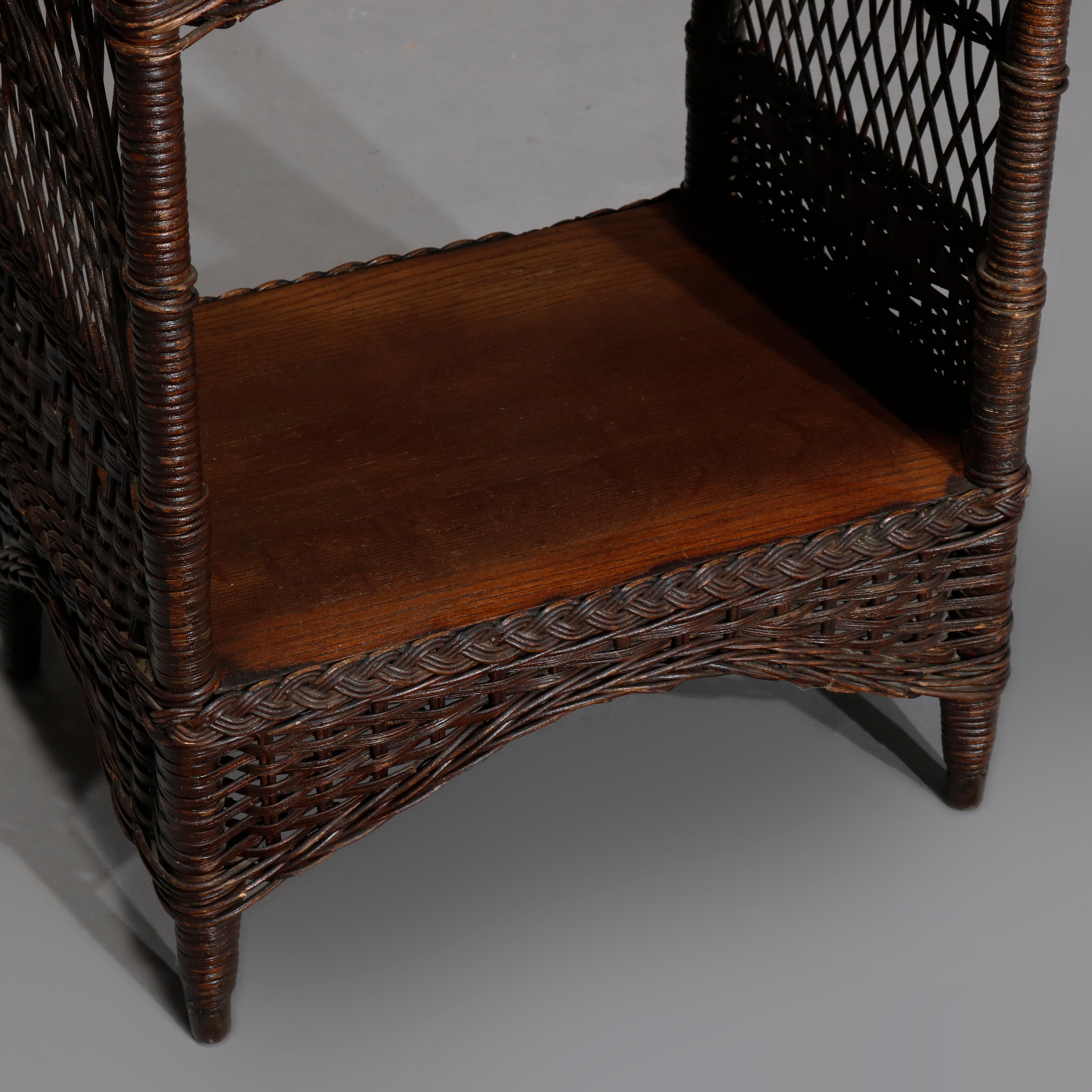 Antique Heywood Wakefield Oak and Wicker Plant Stand, circa 1890 3