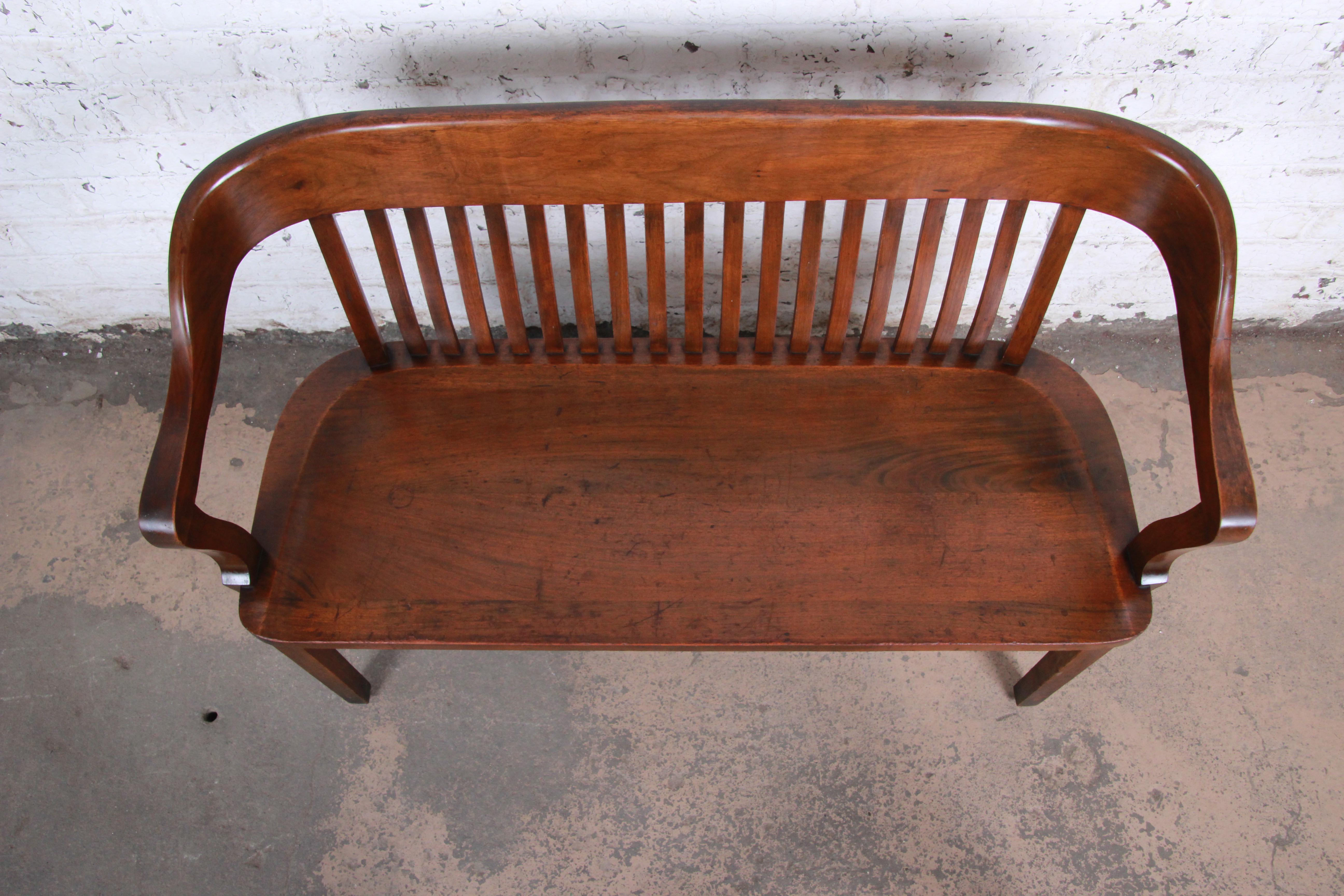 American Antique Heywood-Wakefield Solid Walnut Lawyer's Bench