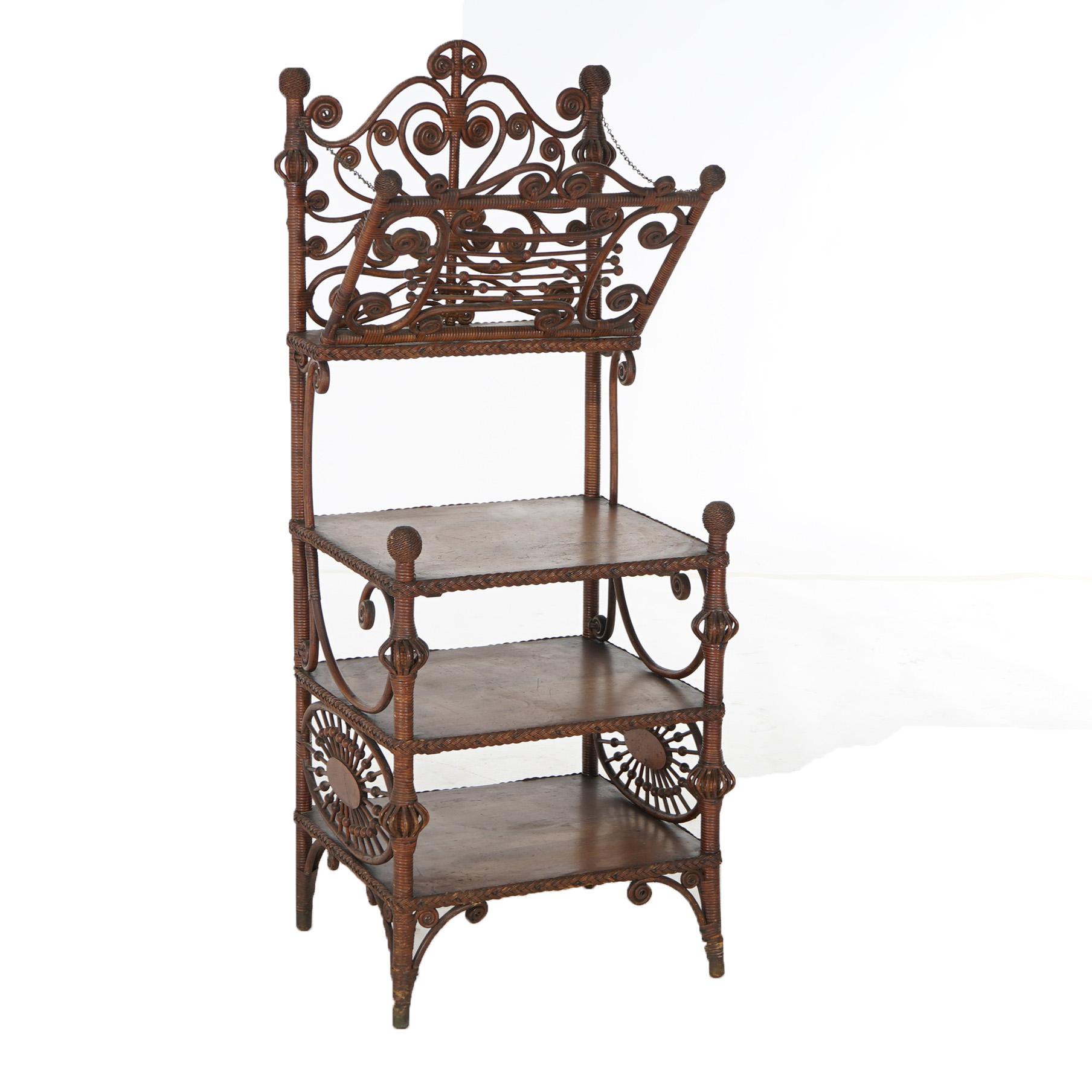Antique Heywood Wakefield Stick & Ball Wicker Magazine Stand C1890 In Good Condition In Big Flats, NY