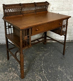 Antique Heywood-Wakefield Style Mission Oak & Wicker Writing Desk