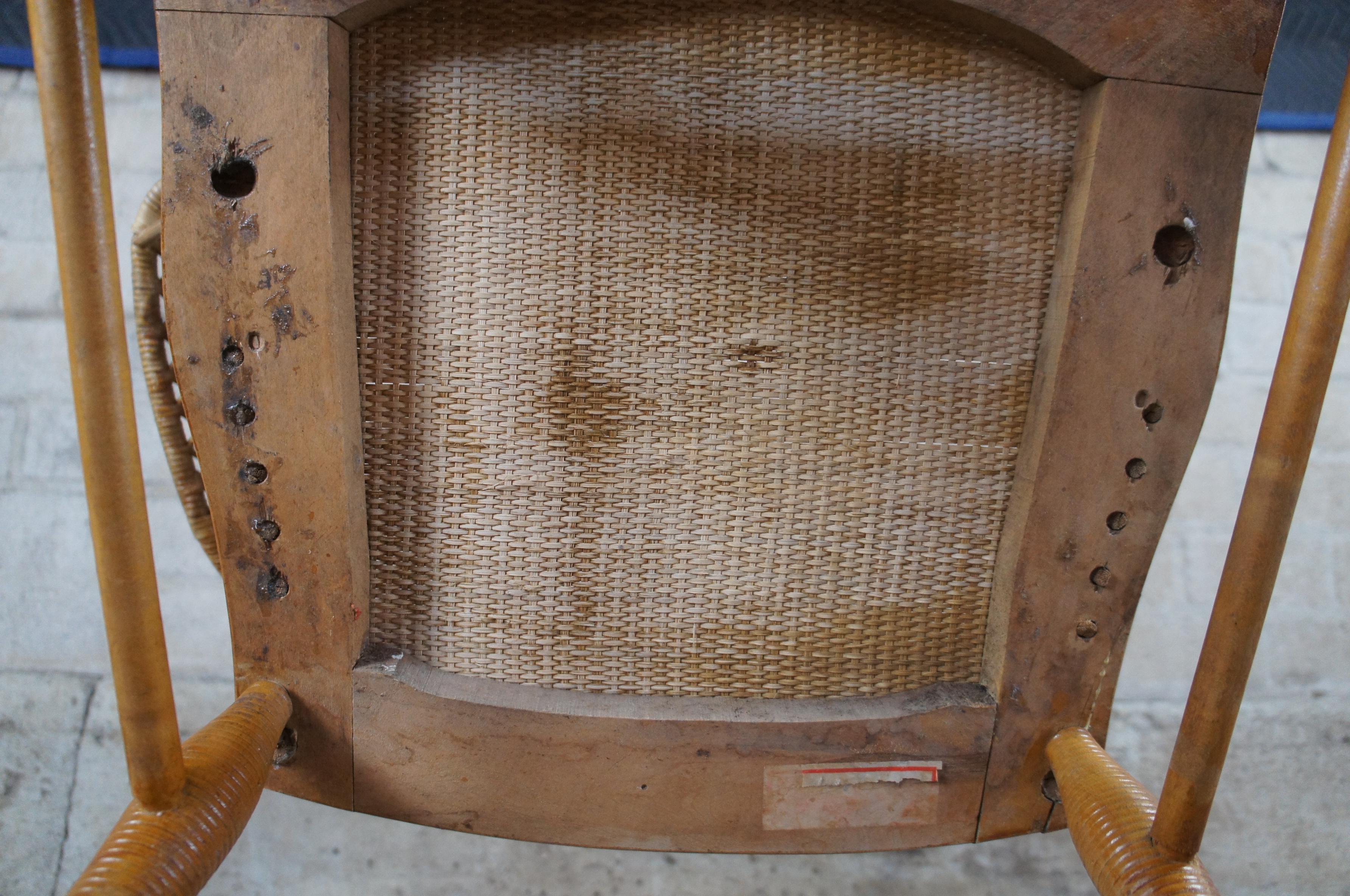 Antique Heywood Wakefield Victorian Wicker Rocking Arm Chair Rattan Seat 1900s 1