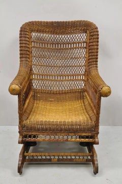Antique Heywood Wakefield Victorian Woven Wicker Platform Rocker Rocking Chair
