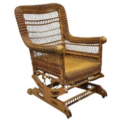 Antique Heywood Wakefield Victorian Woven Wicker Platform Rocker Rocking Chair
