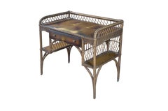 Antique Heywood Wakefield Wicker Rattan Bookcase Writing Desk & Chair