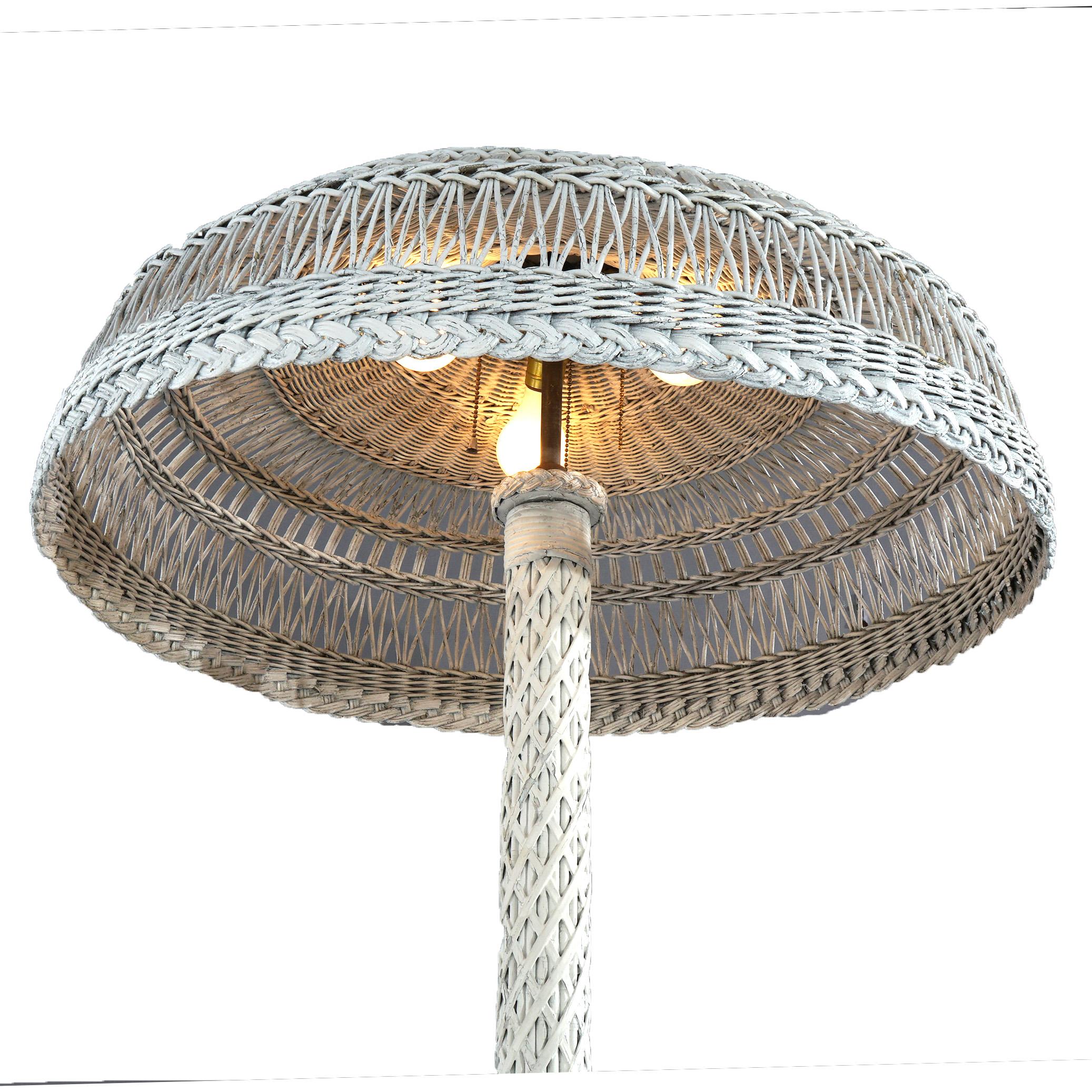 American Antique Heywood Wakefield Wicker Triple-Light Floor Lamp C1920