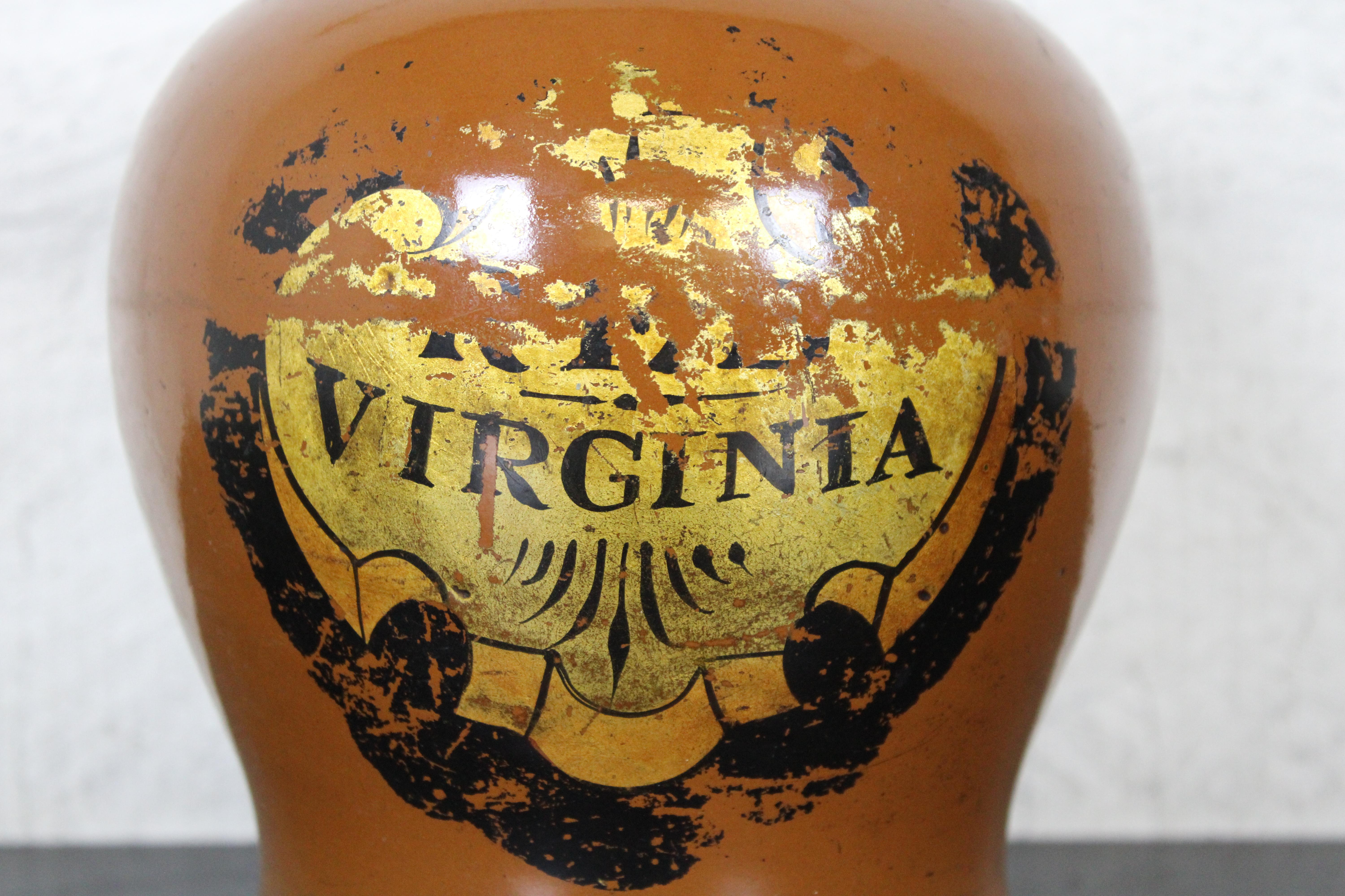 Antique HF&S London Orange Stoneware Virginia Tobacco Jar Canister Caddy 2