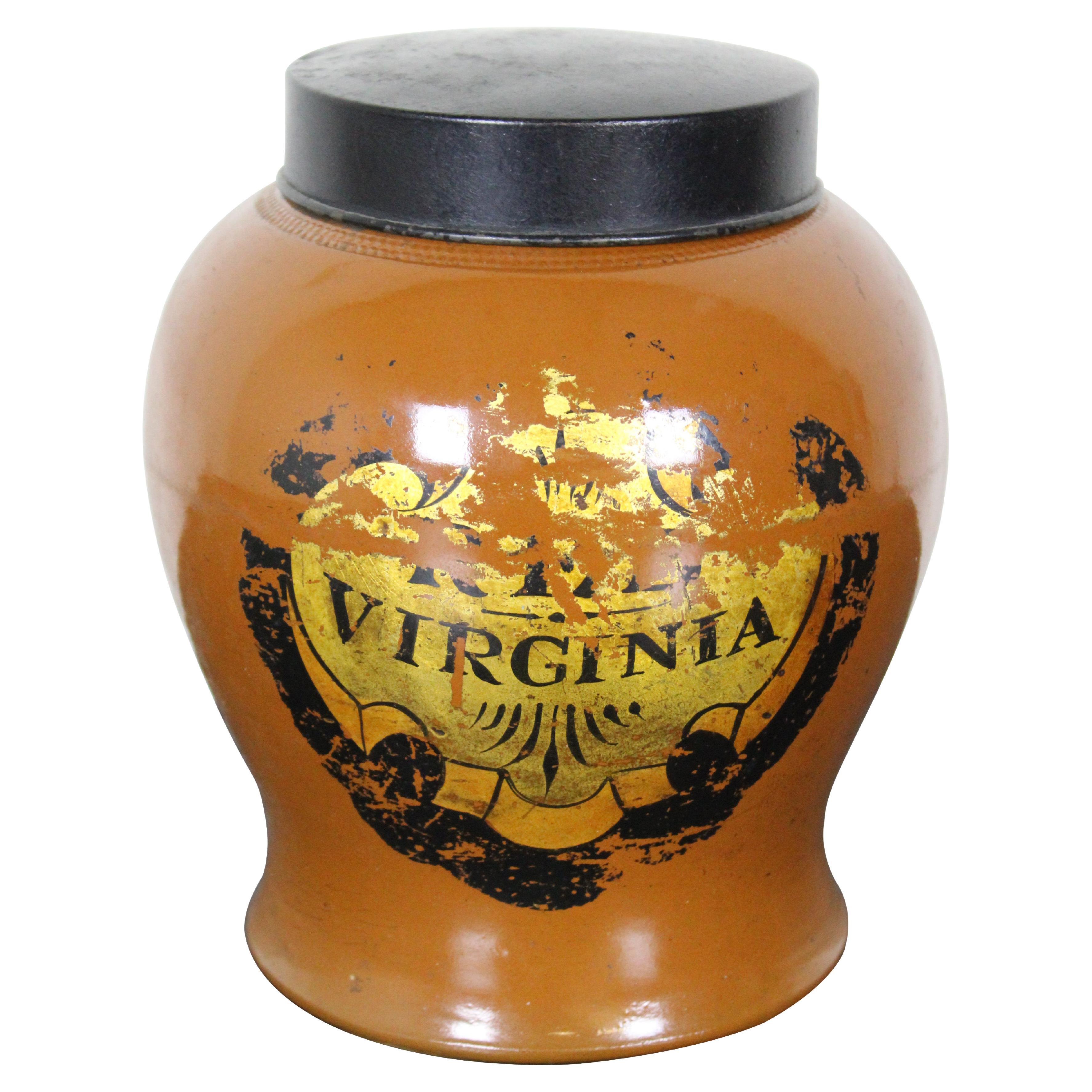 Antique HF&S London Orange Stoneware Virginia Tobacco Jar Canister Caddy