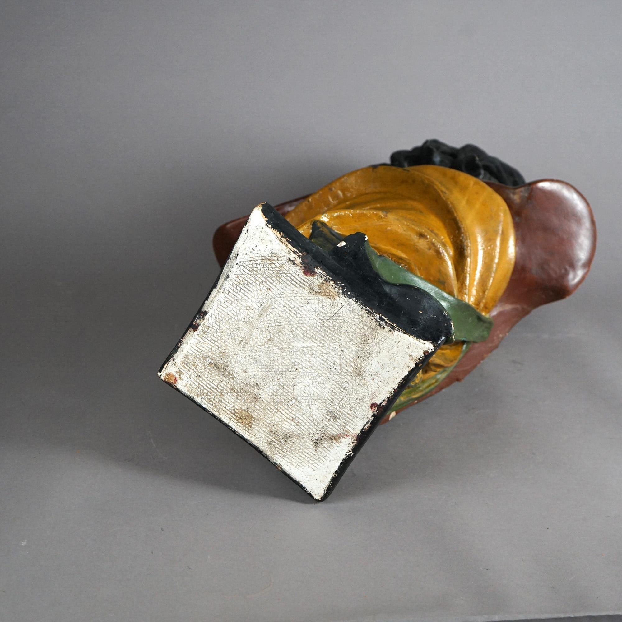 Antique Hiawatha Cigar Store Polychrome Plaster Bust of Indian  Warrior c1900 14