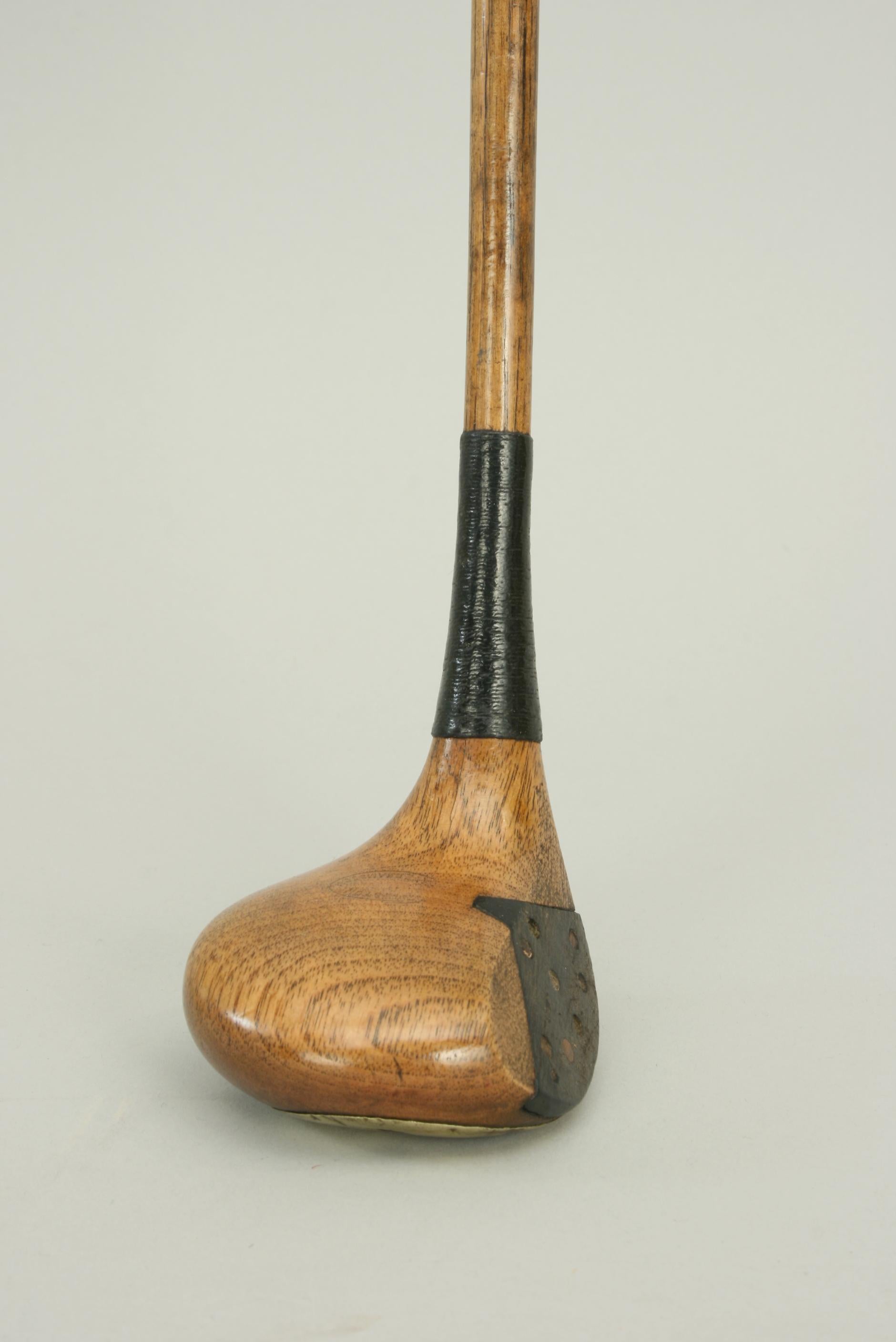 British Antique Hickory Golf Club, Brassie with Face Insert and Brass Sole Plate