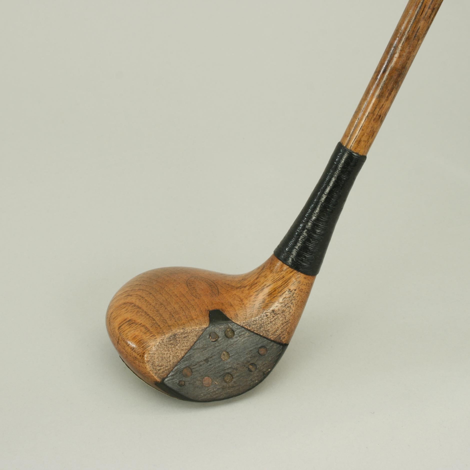 Antique Hickory Golf Club, Brassie with Face Insert and Brass Sole Plate 1