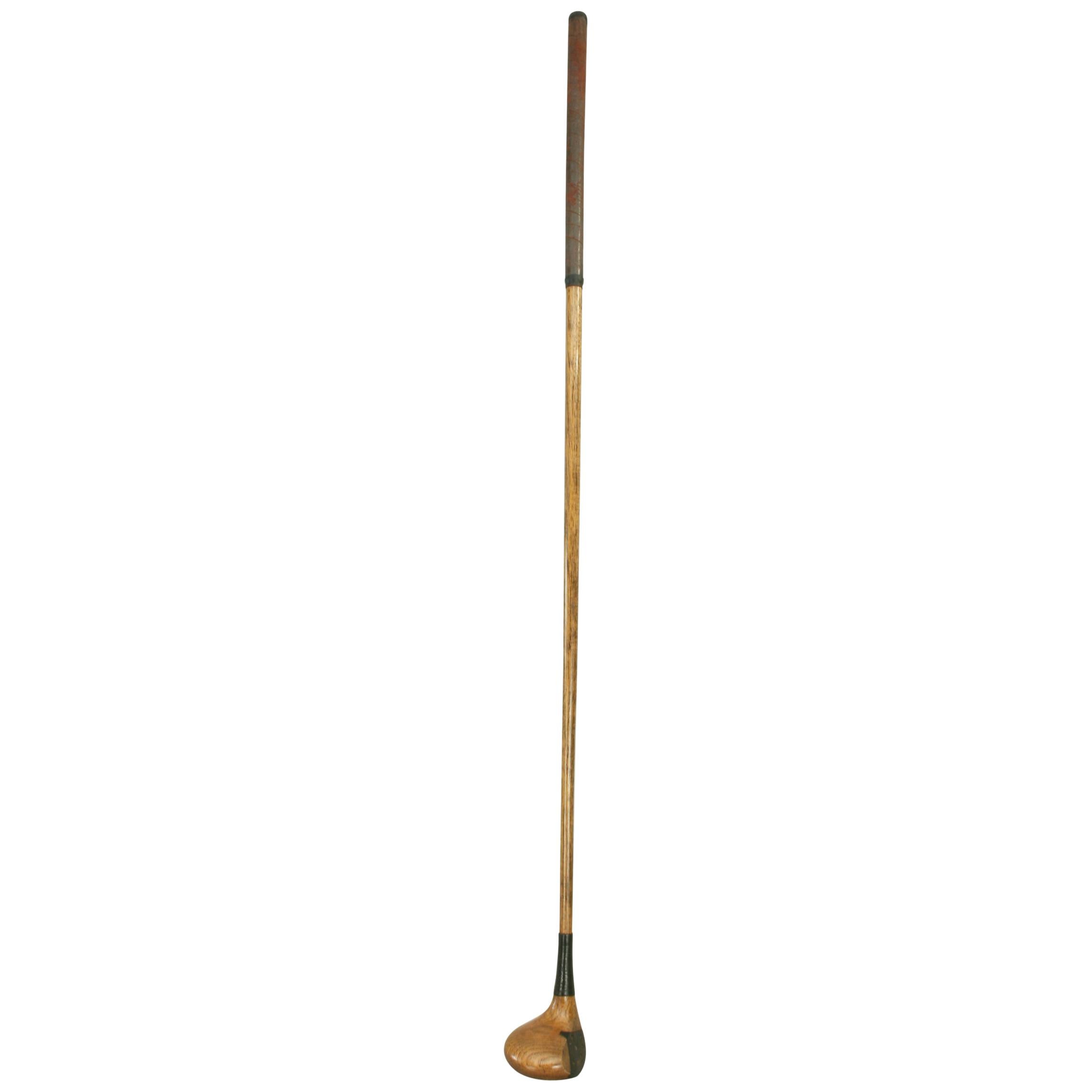 Antique Hickory Golf Club, Brassie with Face Insert and Brass Sole Plate
