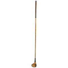 Antique Hickory Golf Club, Brassie with Face Insert and Brass Sole Plate
