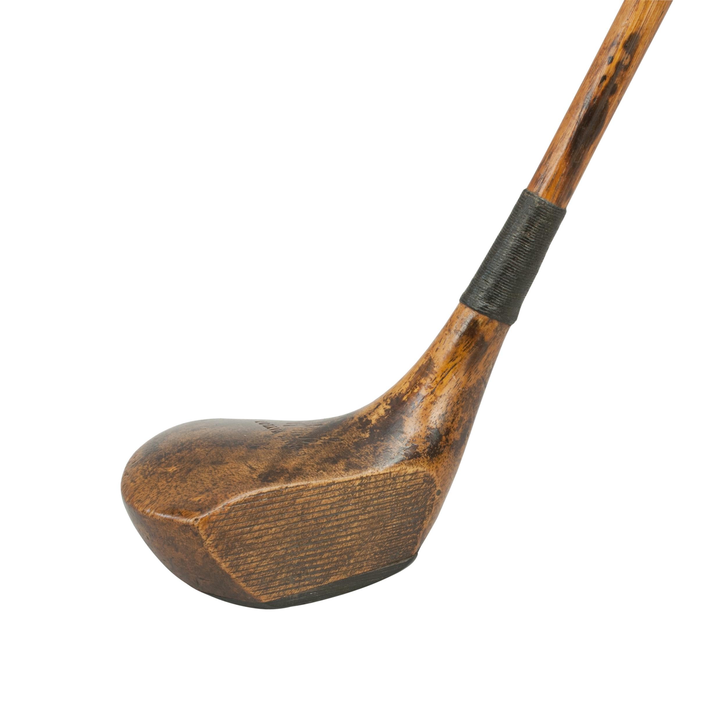 Antique Hickory Golf Club, J. H. Taylor.
A beautiful small head persimmon wood driver with deep face by Cann and Taylor. The club with original hickory shaft and leather grip. The head and shaft stamped Cann and Taylor also with the J. H. Taylor