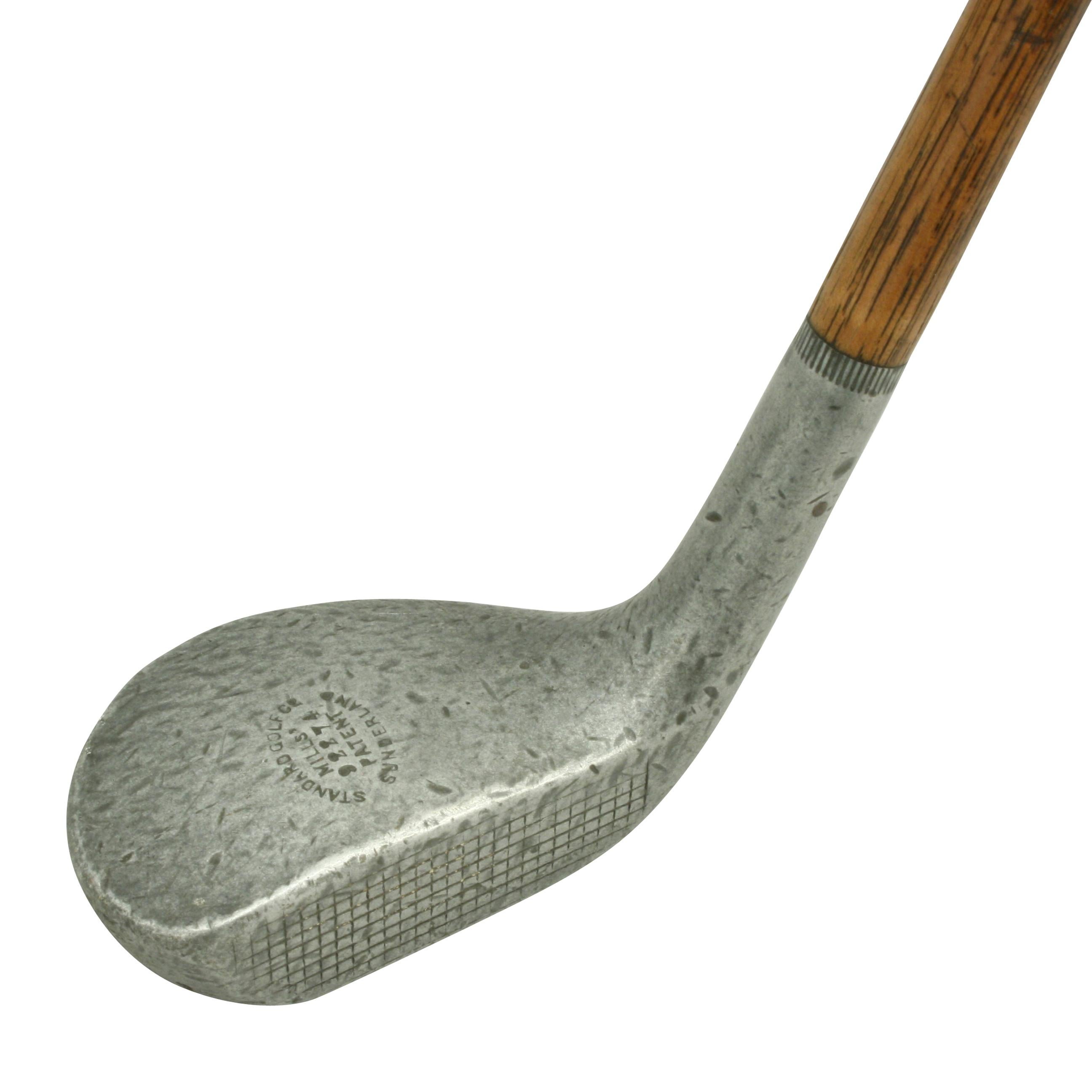 Antique Hickory Golf Club, Mills Putter.
A good example of the very popular aluminium Braid Mills putter by the Standard Golf Co. The top of the head is stamped 'STANDARD GOLF Co., MILLS, 92274, PATENT, SUNDERLAND', whilst the bottom is stamped