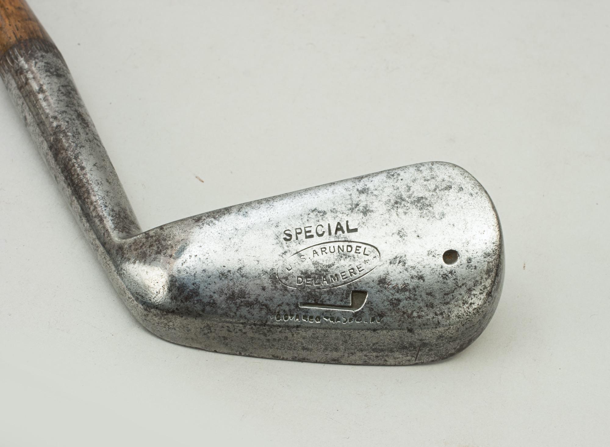 Antique Hickory Golf Club, Tom Stewart Iron with Personal Inspection Mark In Good Condition In Oxfordshire, GB