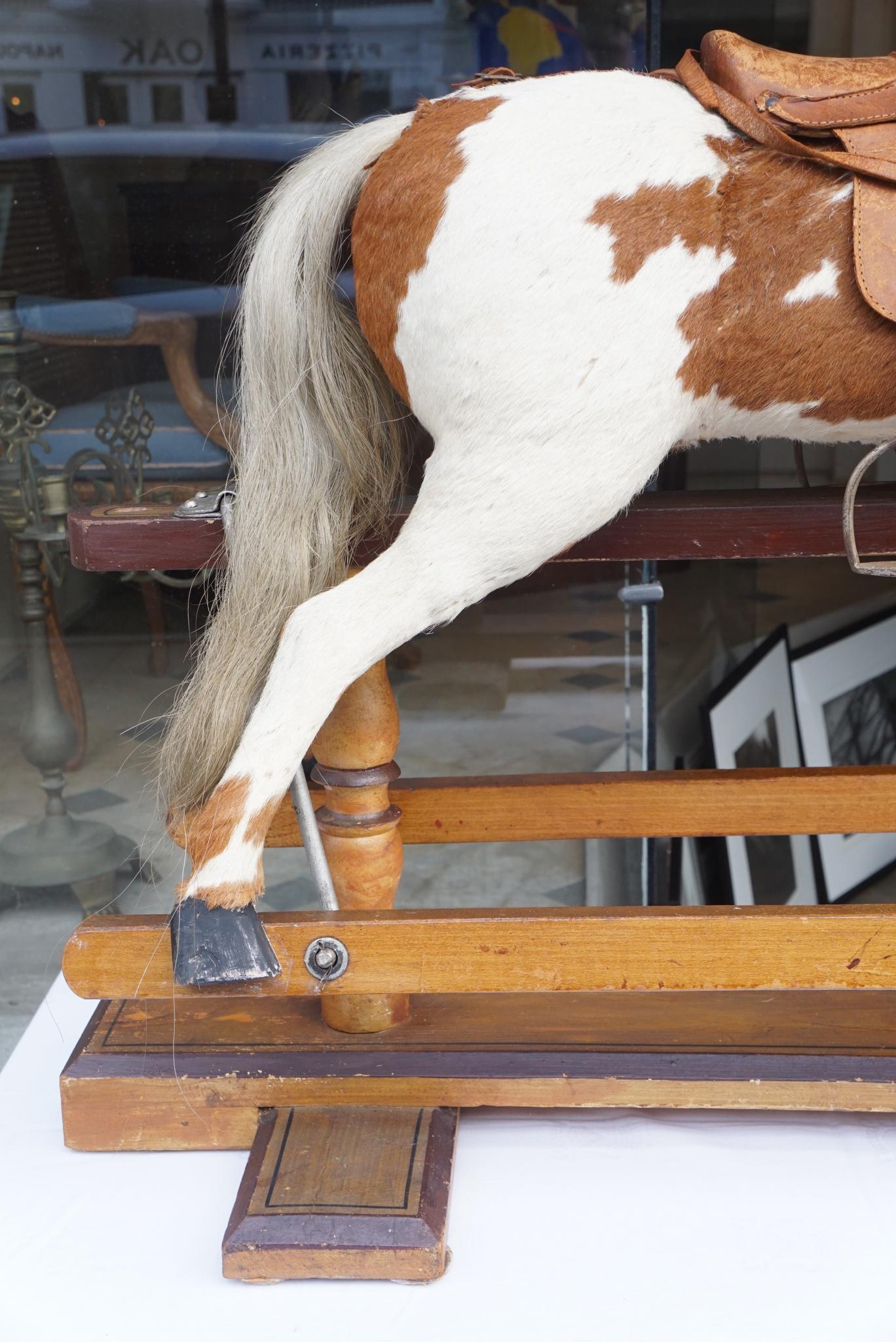 19th Century Antique Hide Covered Carved Wood Hobby Horse from The Schwarz Toy Bazaar For Sale