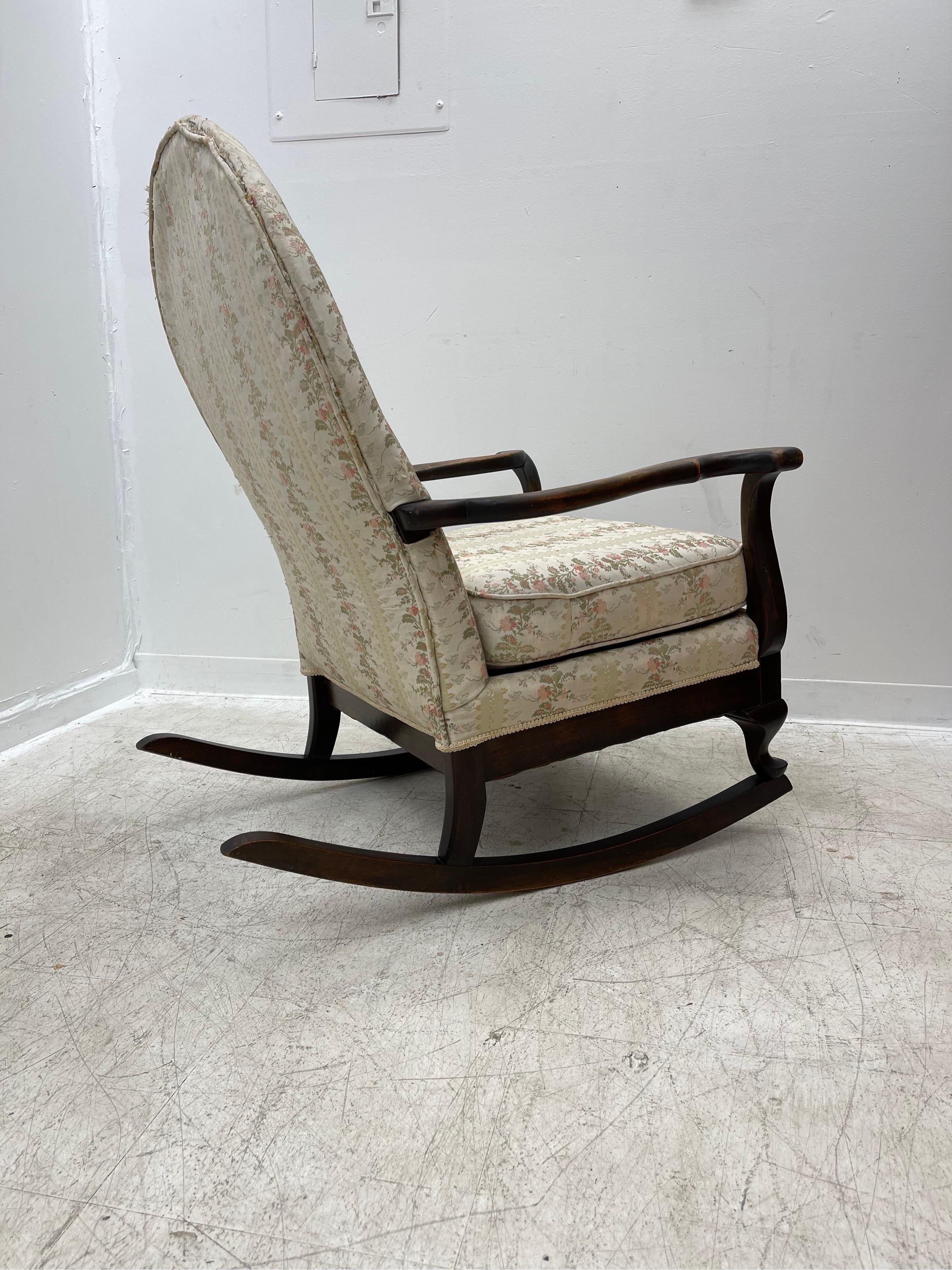Mid-Century Modern Antique High Back Rocking Chair