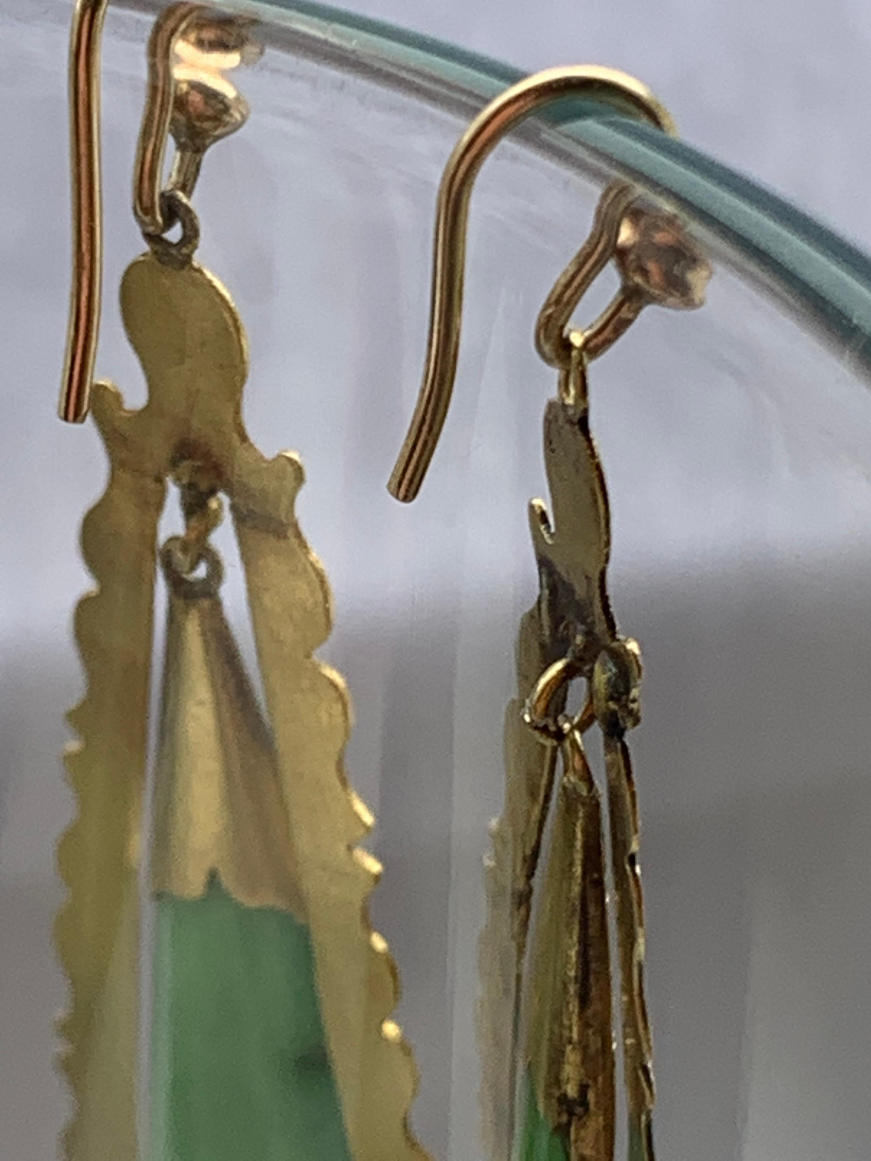 Antique High Carat Gold & Jade Earrings  For Sale 7