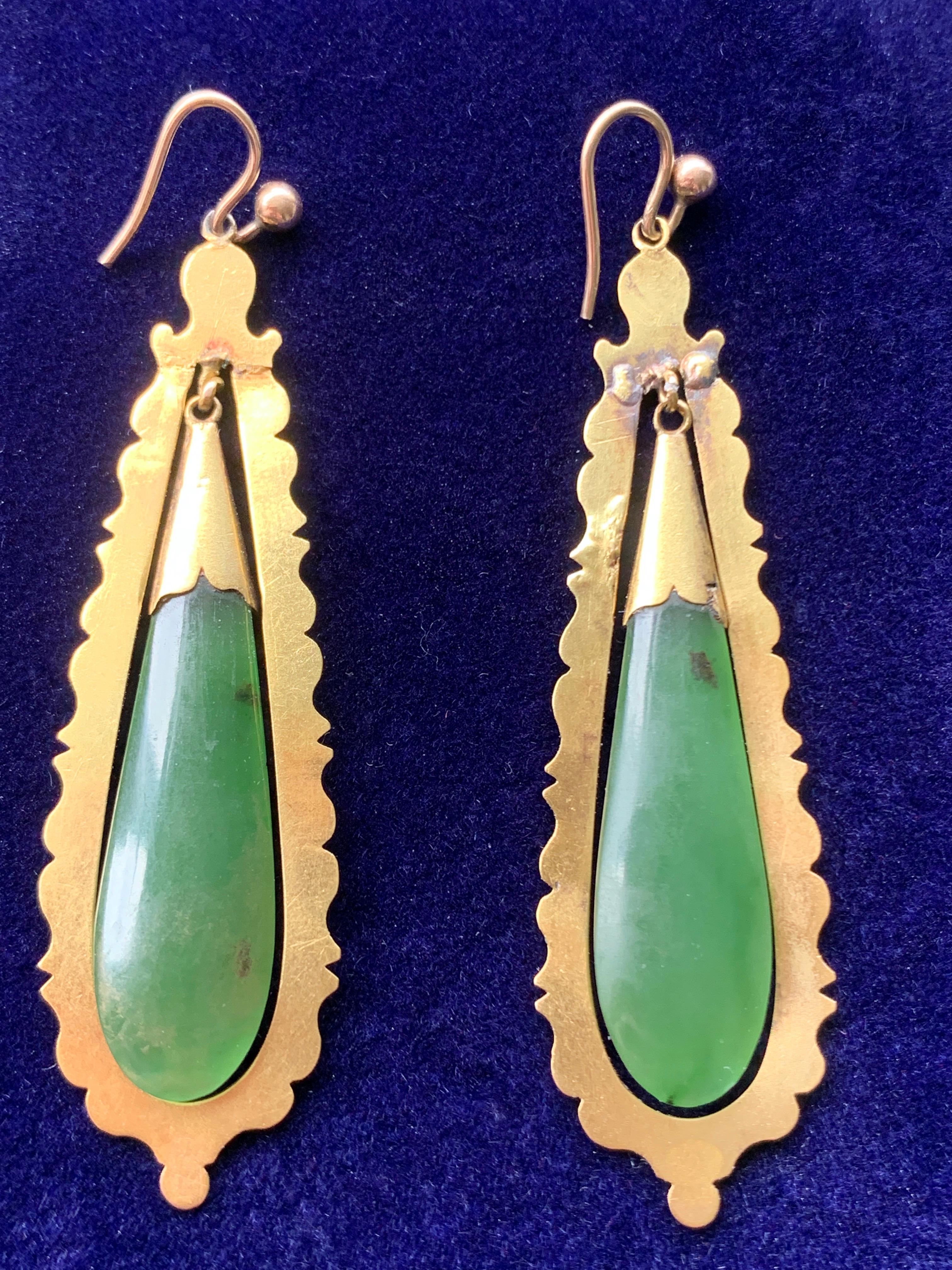 Edwardian Antique High Carat Gold & Jade Earrings  For Sale