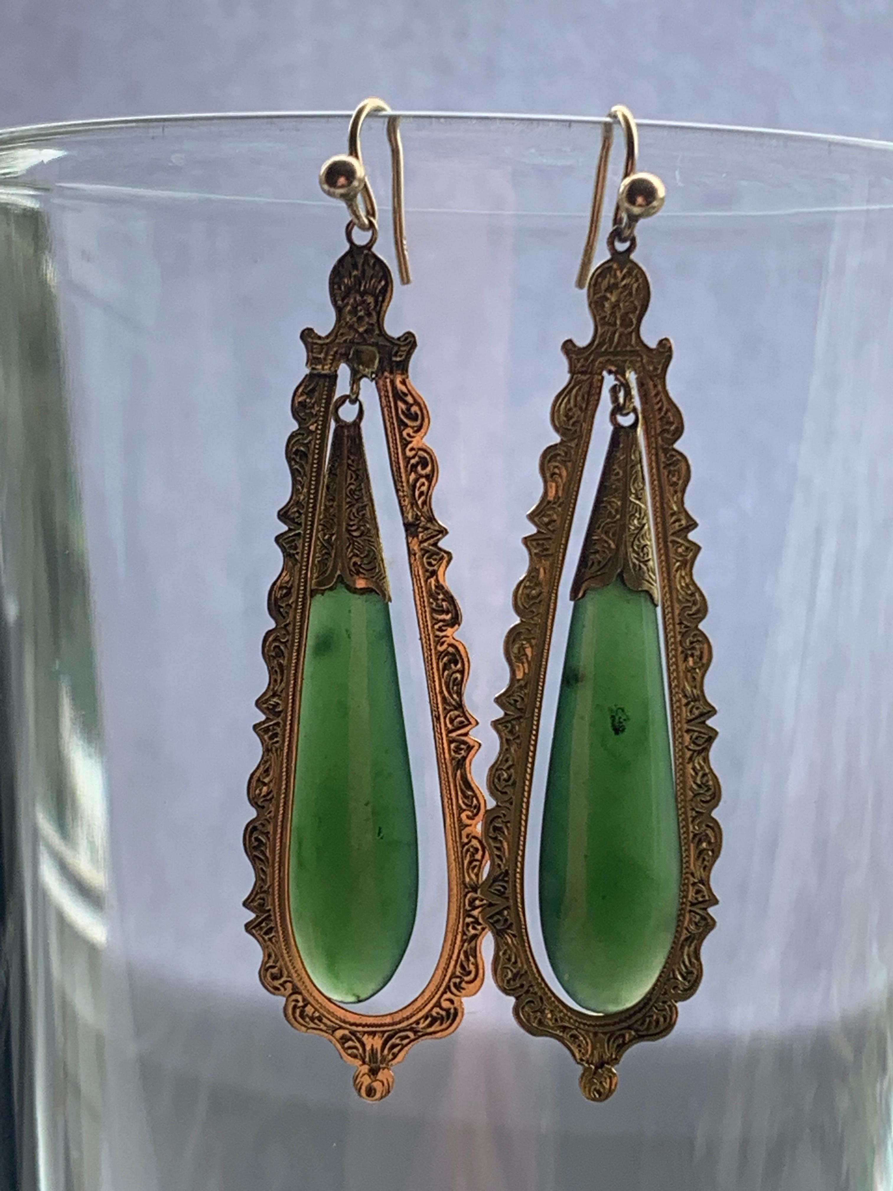 Women's Antique High Carat Gold & Jade Earrings  For Sale