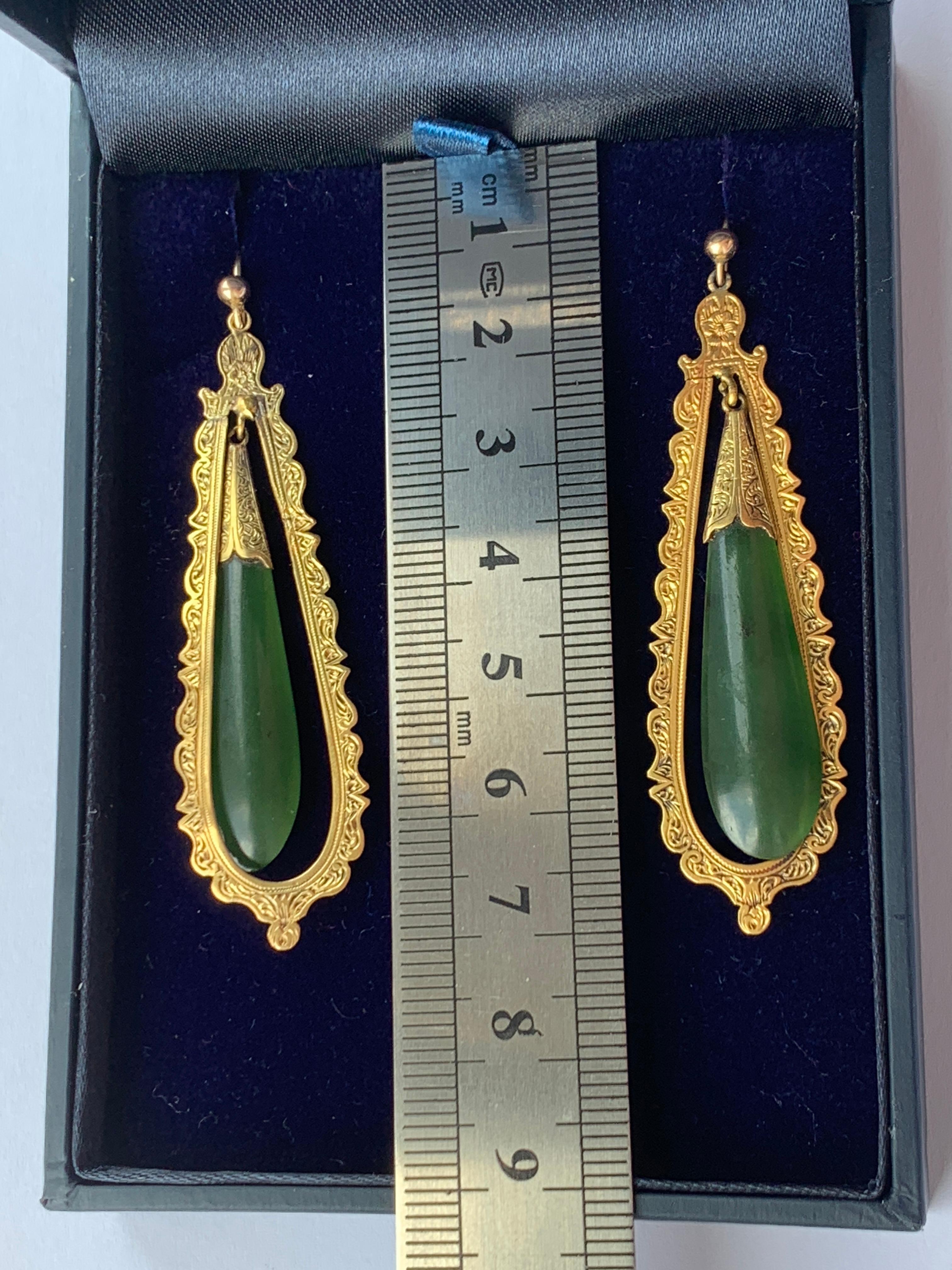 Antique High Carat Gold & Jade Earrings  For Sale 1