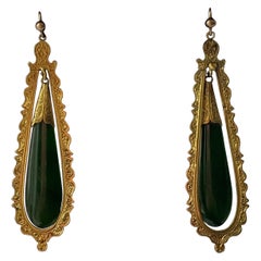 Boucles d'oreilles antiquités en or fin et jade