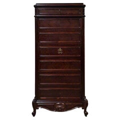 Antique high chest of drawers  France around rosewood, oak & marble  concealed