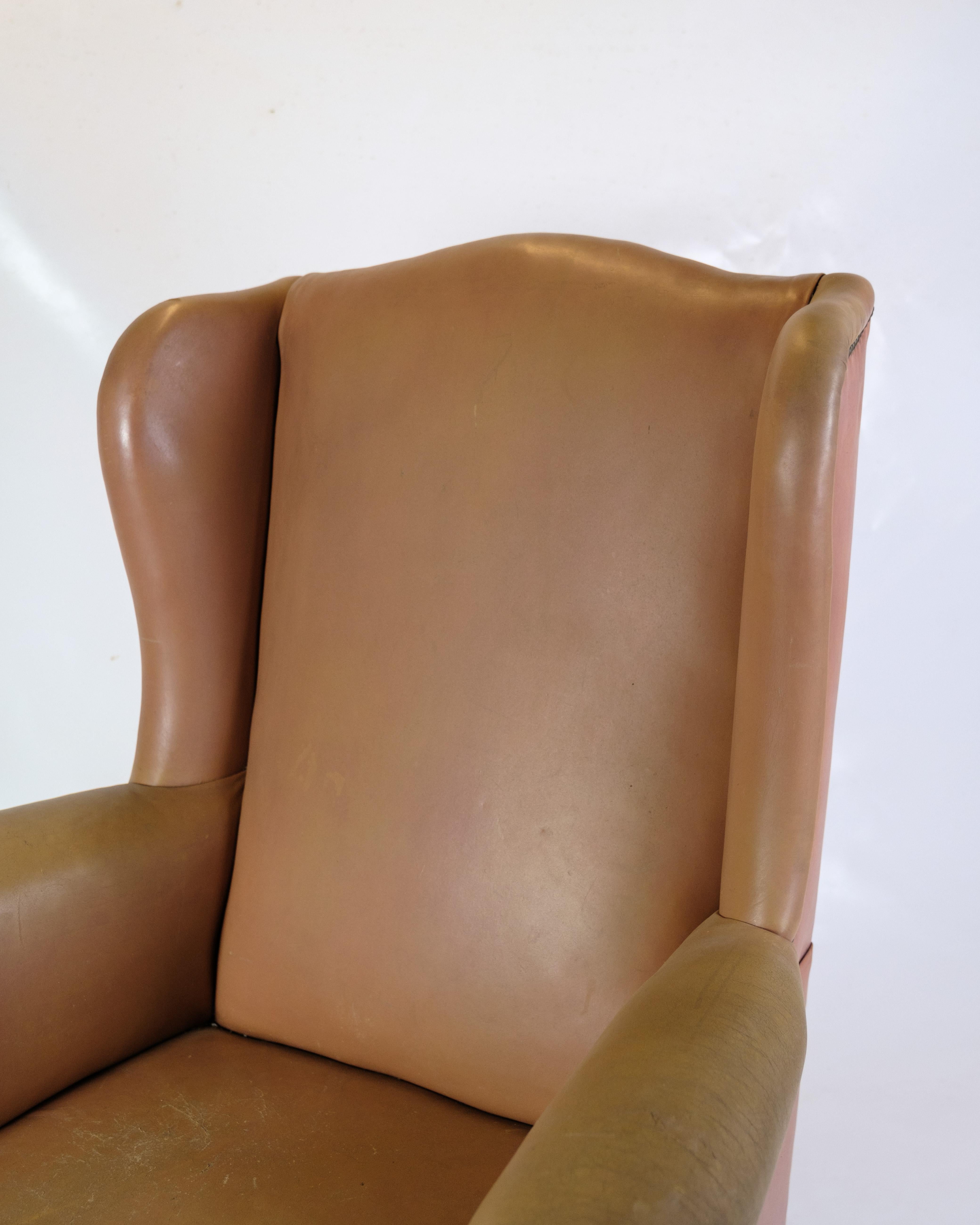 Antique High Flap Chair, Chesterfield Style Made In Brown Leather From 1920s For Sale 6