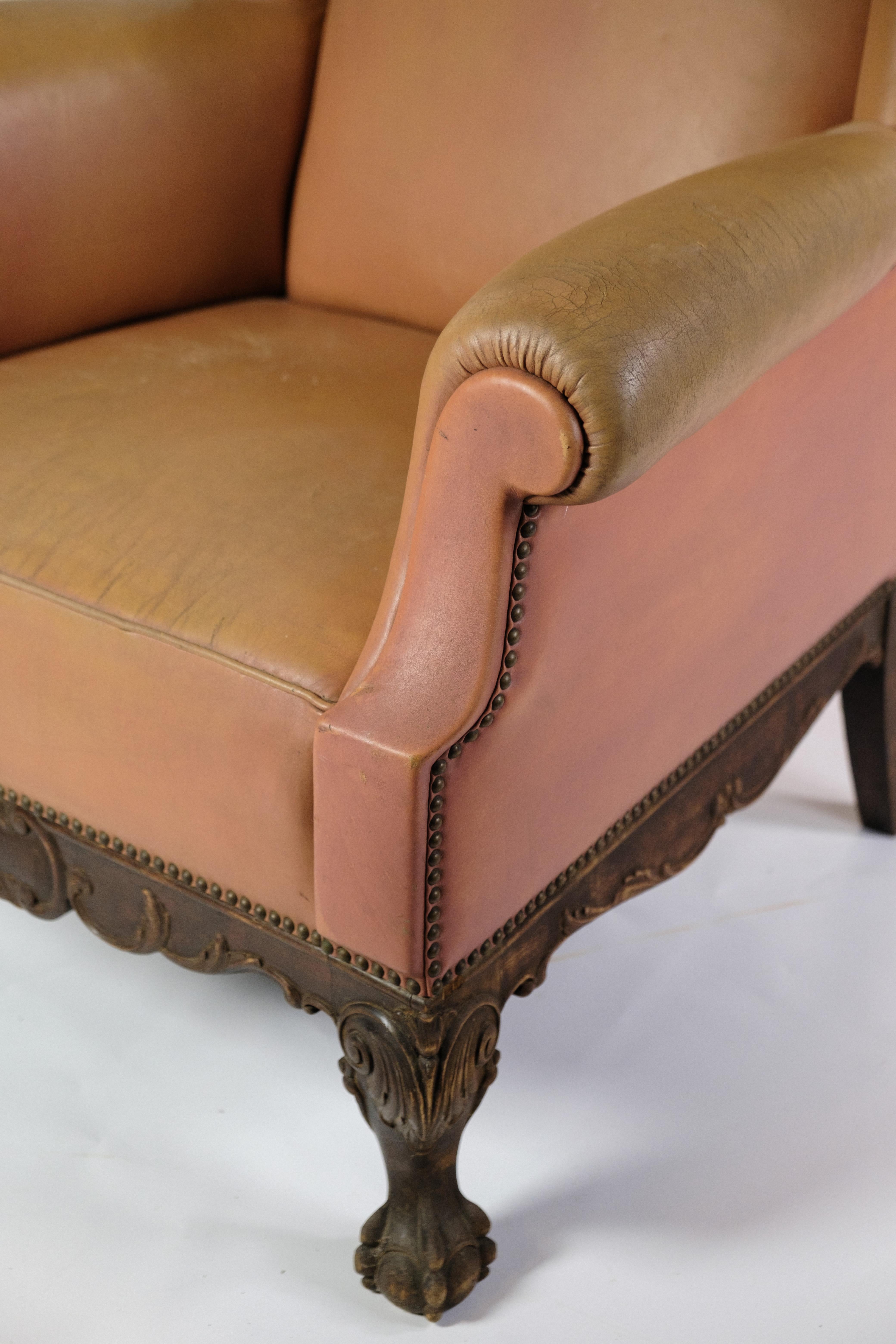 Antique High Flap Chair, Chesterfield Style Made In Brown Leather From 1920s For Sale 2