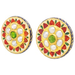 Antique High Karat Gold Enameled Mughal Earrings