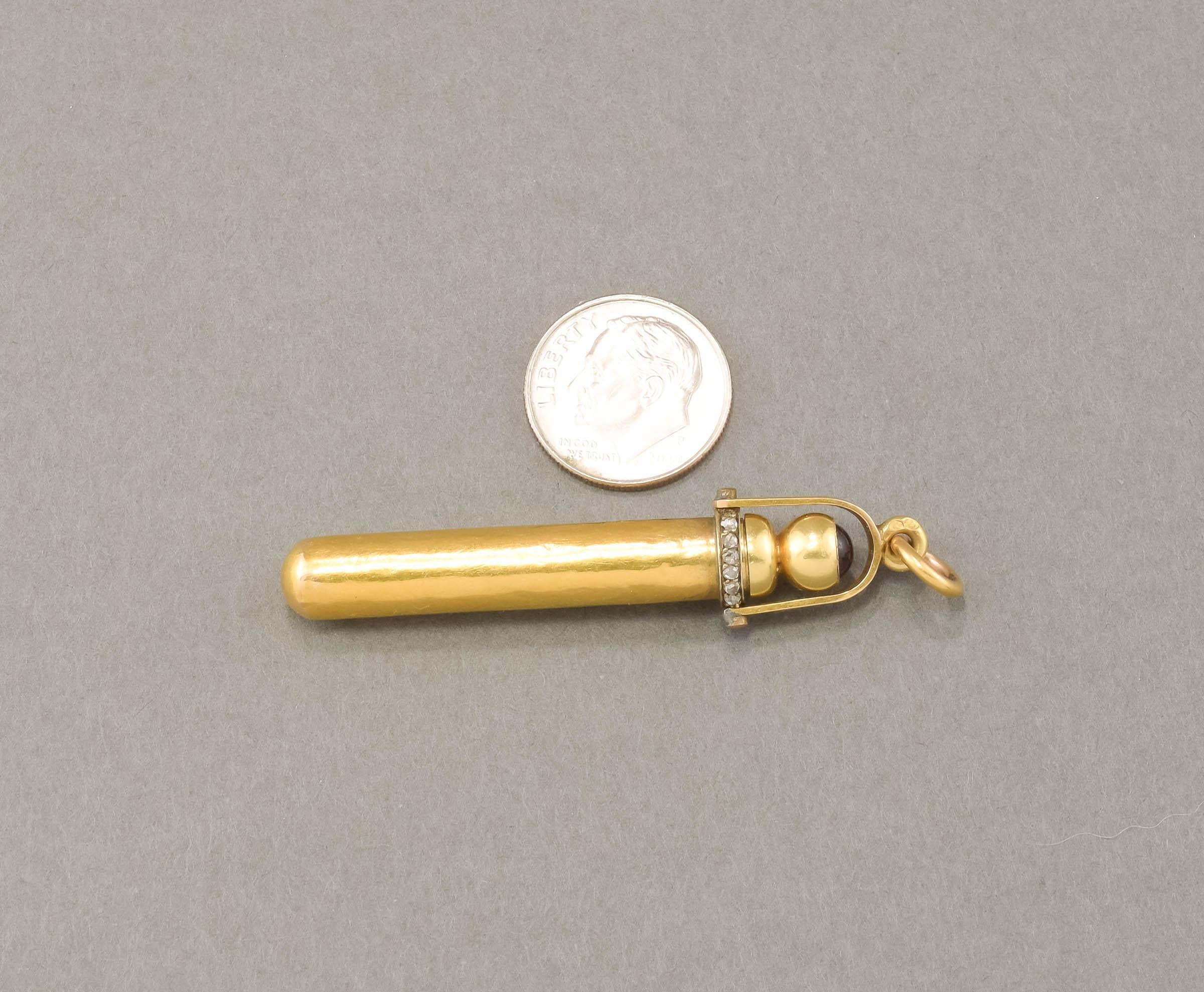 Antique High Karat Gold & Rose Cut Diamond Telescoping Pencil Pendant 5