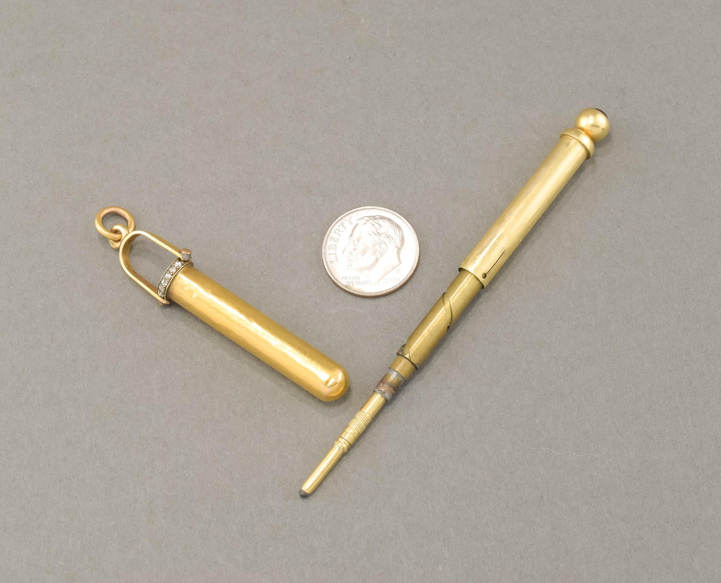 Antique High Karat Gold & Rose Cut Diamond Telescoping Pencil Pendant 6