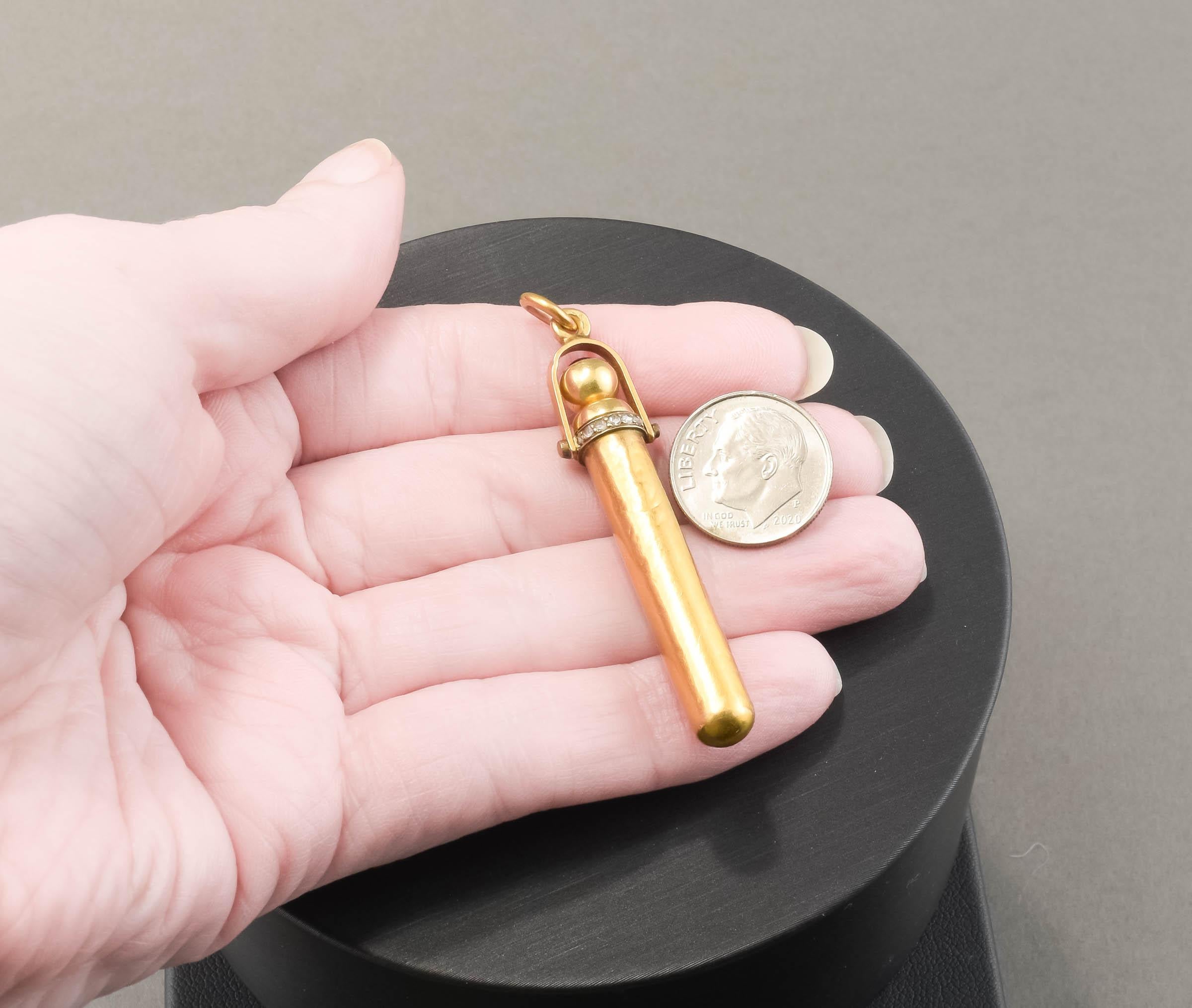 Antique High Karat Gold & Rose Cut Diamond Telescoping Pencil Pendant 7