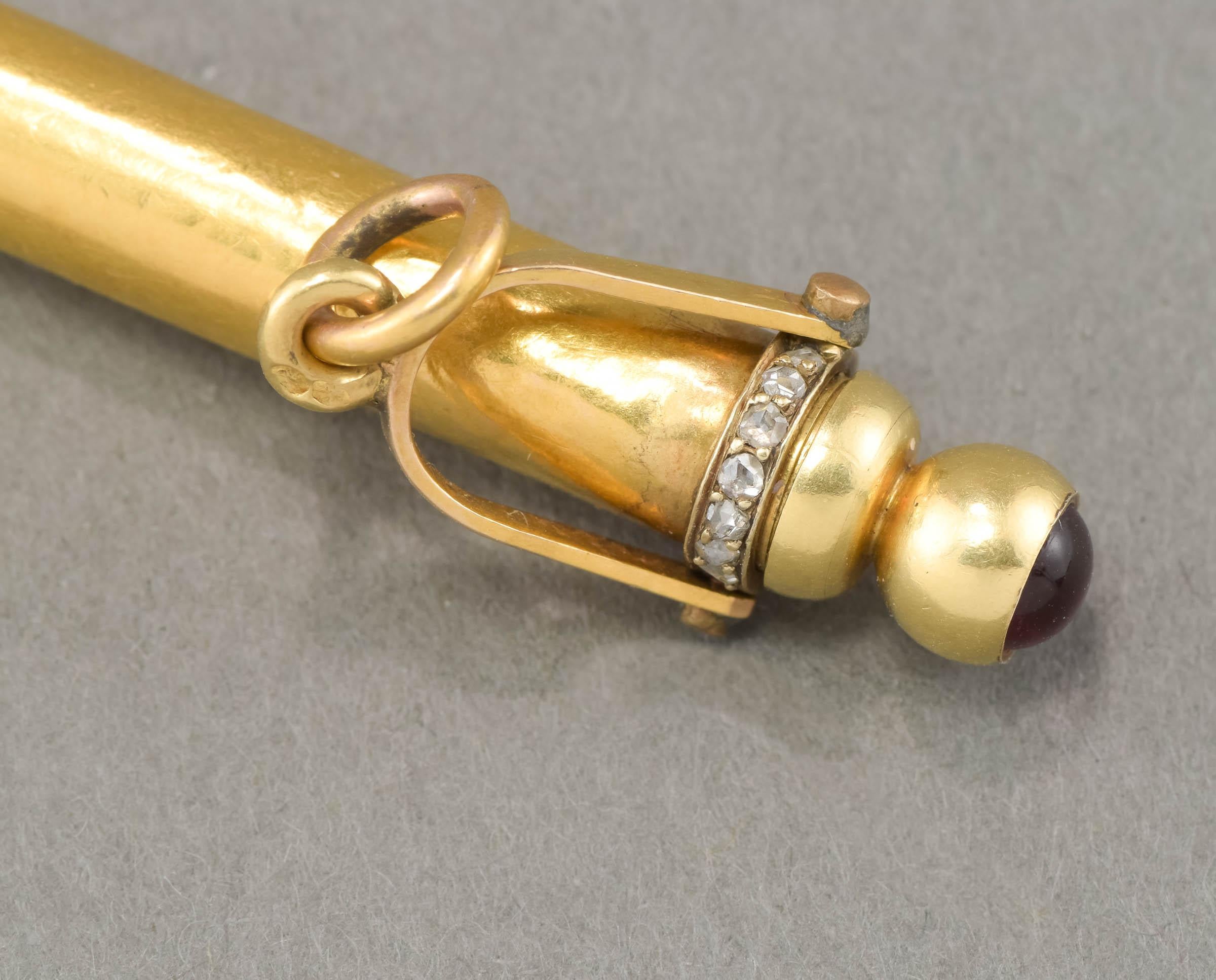 Antique High Karat Gold & Rose Cut Diamond Telescoping Pencil Pendant 11