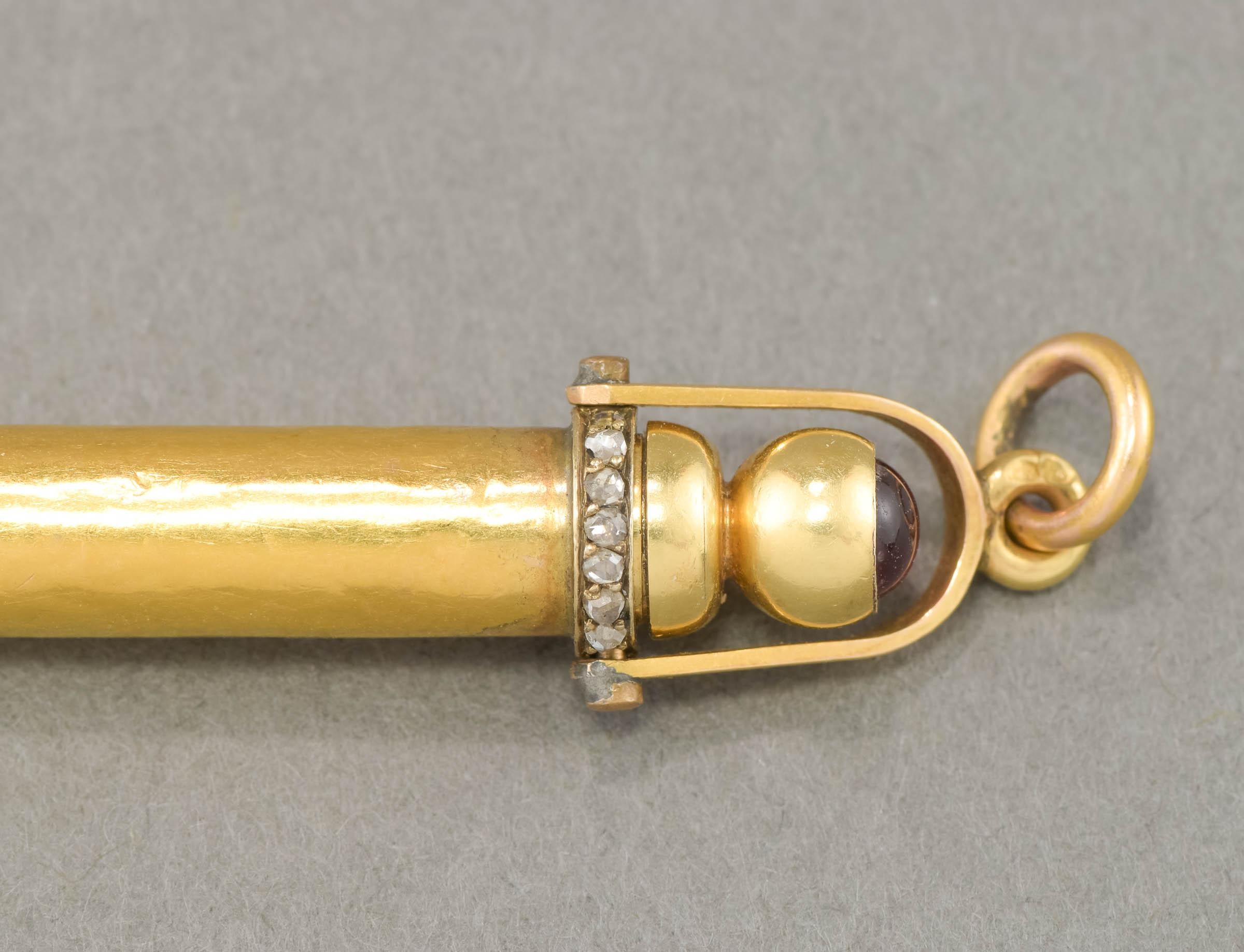 Antique High Karat Gold & Rose Cut Diamond Telescoping Pencil Pendant 12