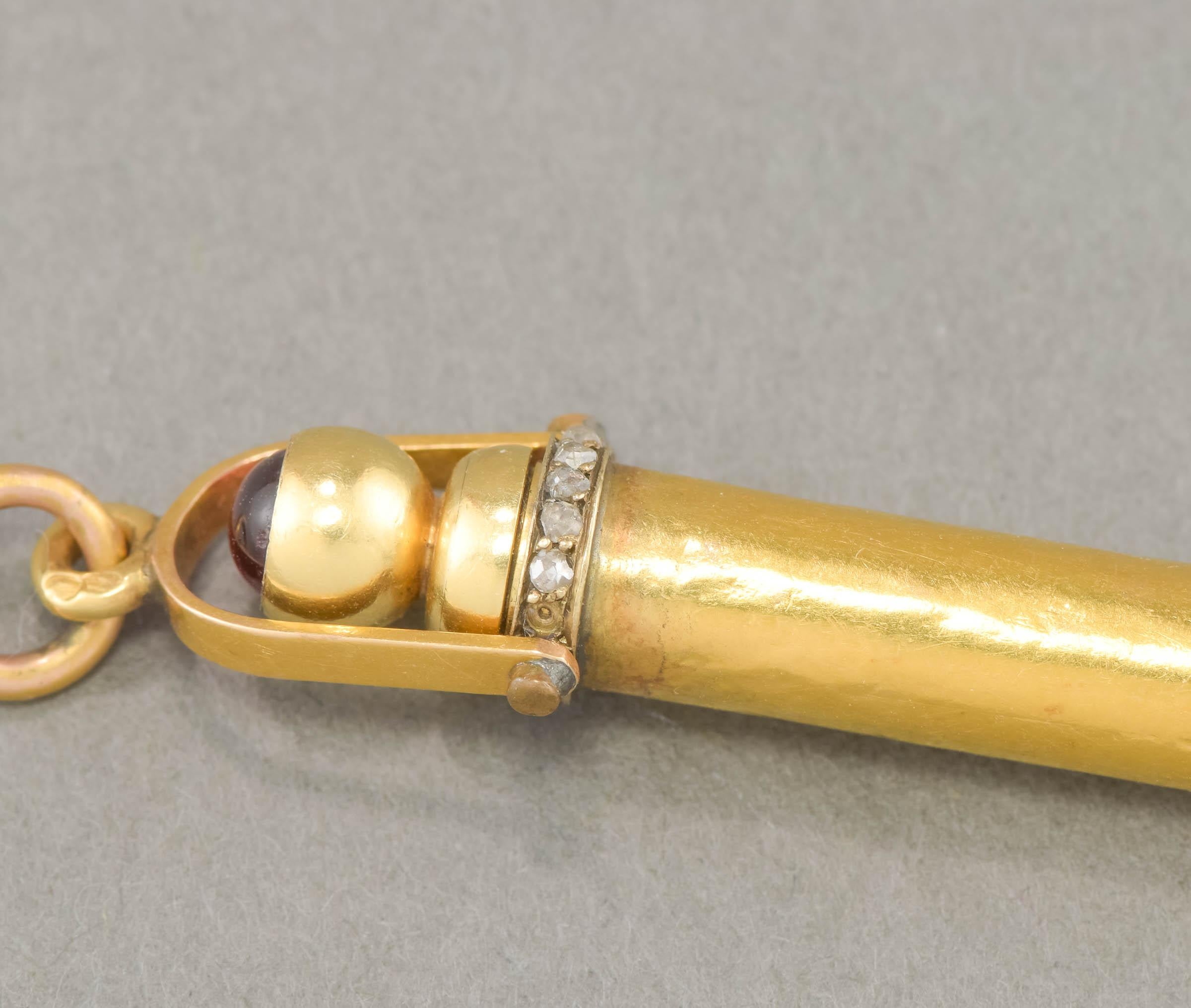 Antique High Karat Gold & Rose Cut Diamond Telescoping Pencil Pendant 13