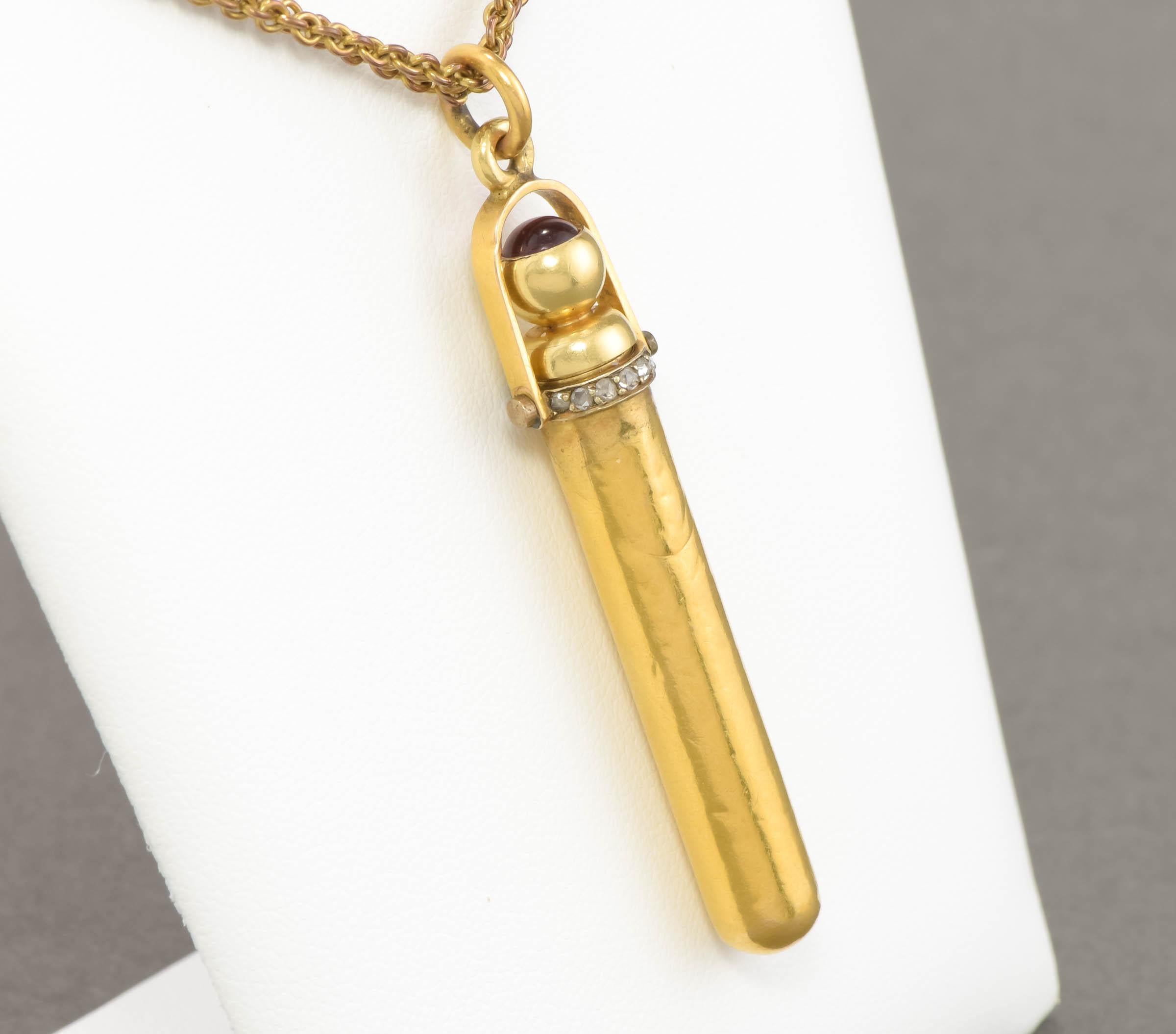 Antique High Karat Gold & Rose Cut Diamond Telescoping Pencil Pendant 1