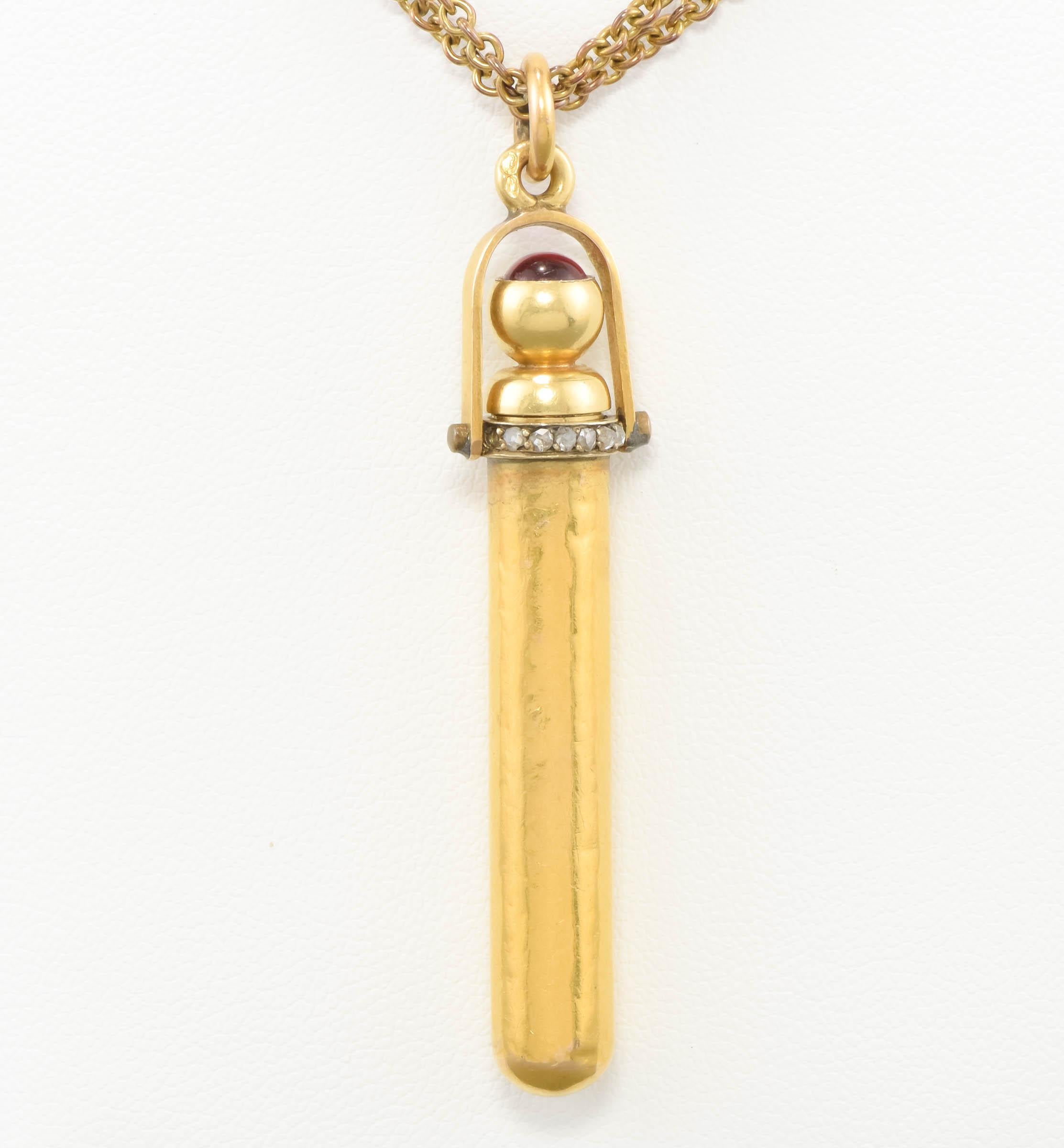 Antique High Karat Gold & Rose Cut Diamond Telescoping Pencil Pendant 2
