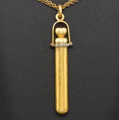Antique High Karat Gold & Rose Cut Diamond Telescoping Pencil Pendant
