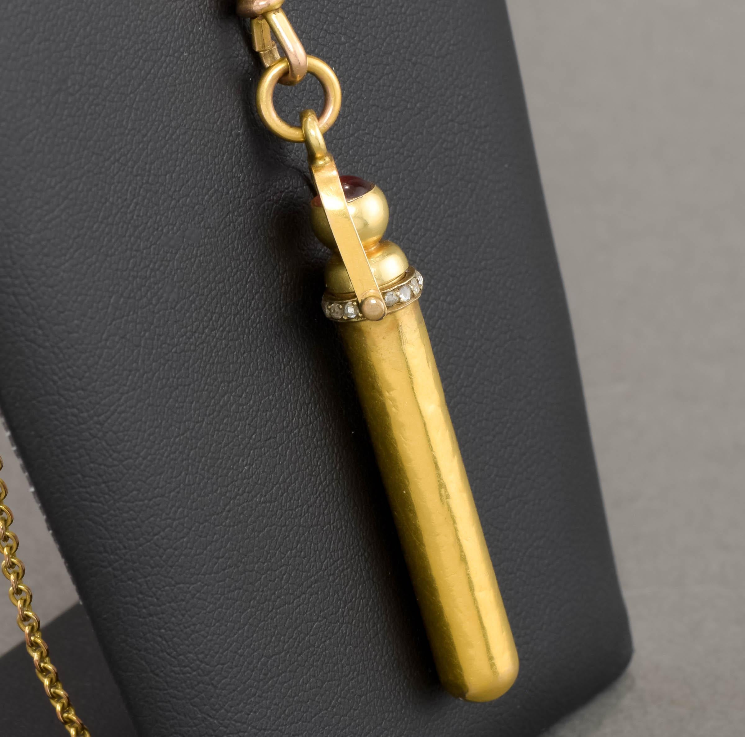 Women's or Men's Antique High Karat Gold & Rose Cut Diamond Telescoping Pencil Pendant