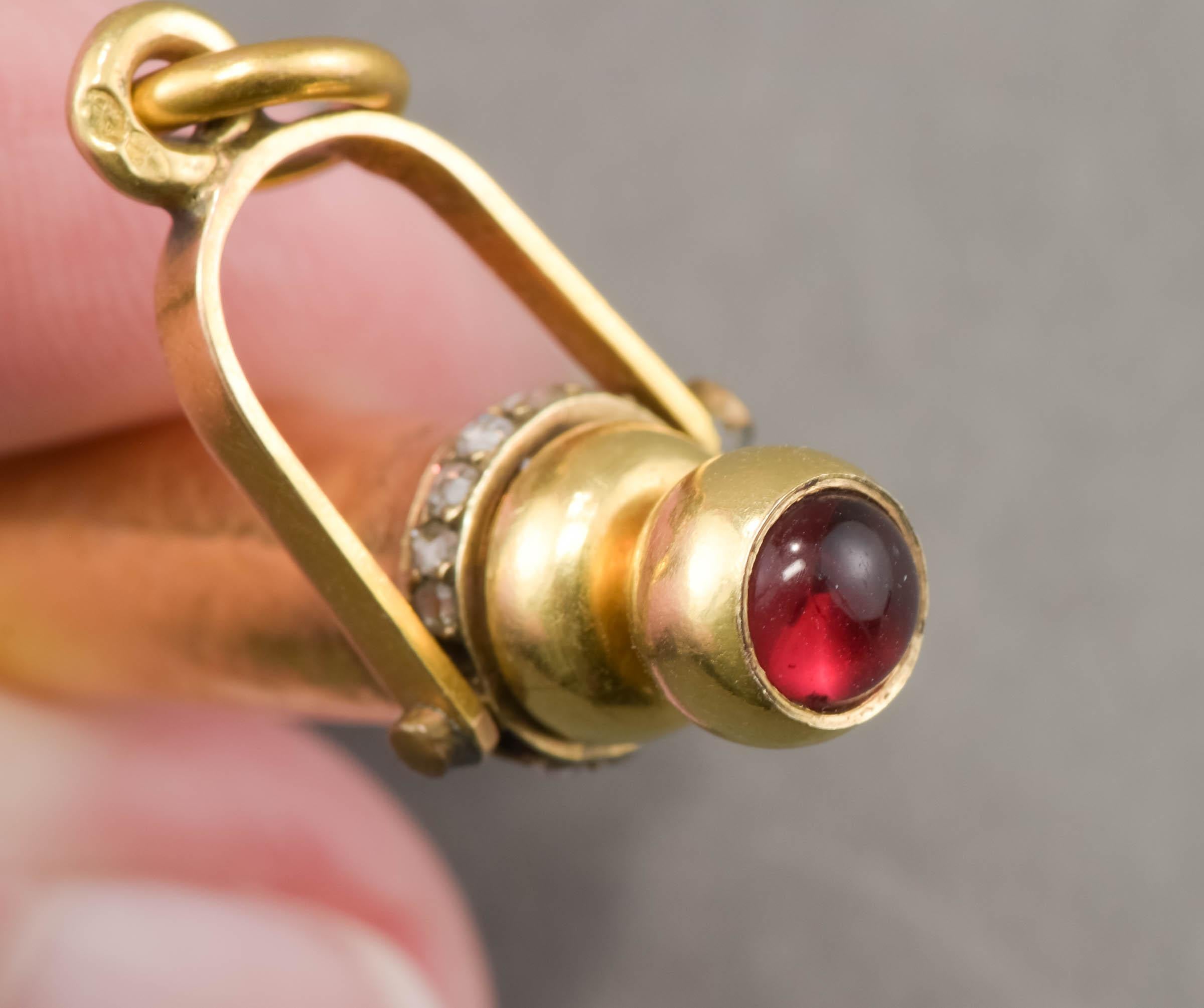 Antique High Karat Gold & Rose Cut Diamond Telescoping Pencil Pendant 3