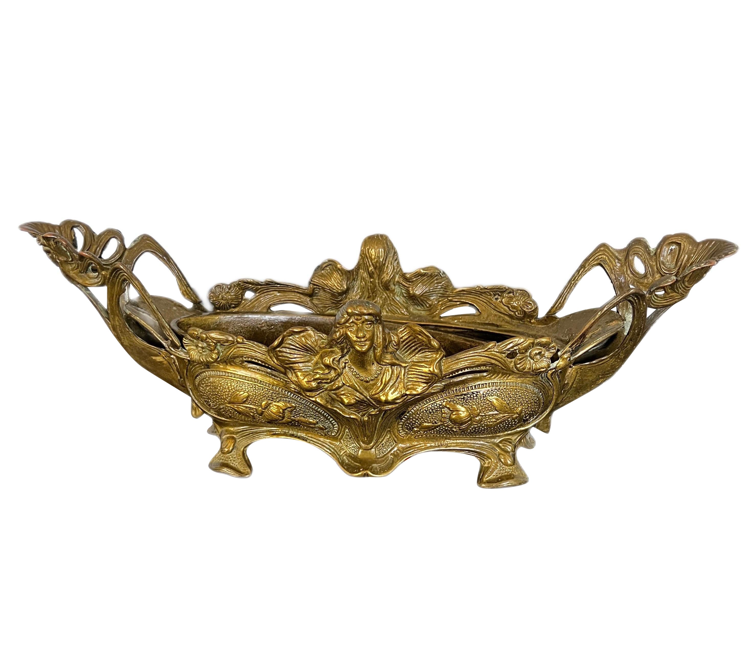 Jardinera Art Decó Antigua de Bronce Francesa de Alta Calidad