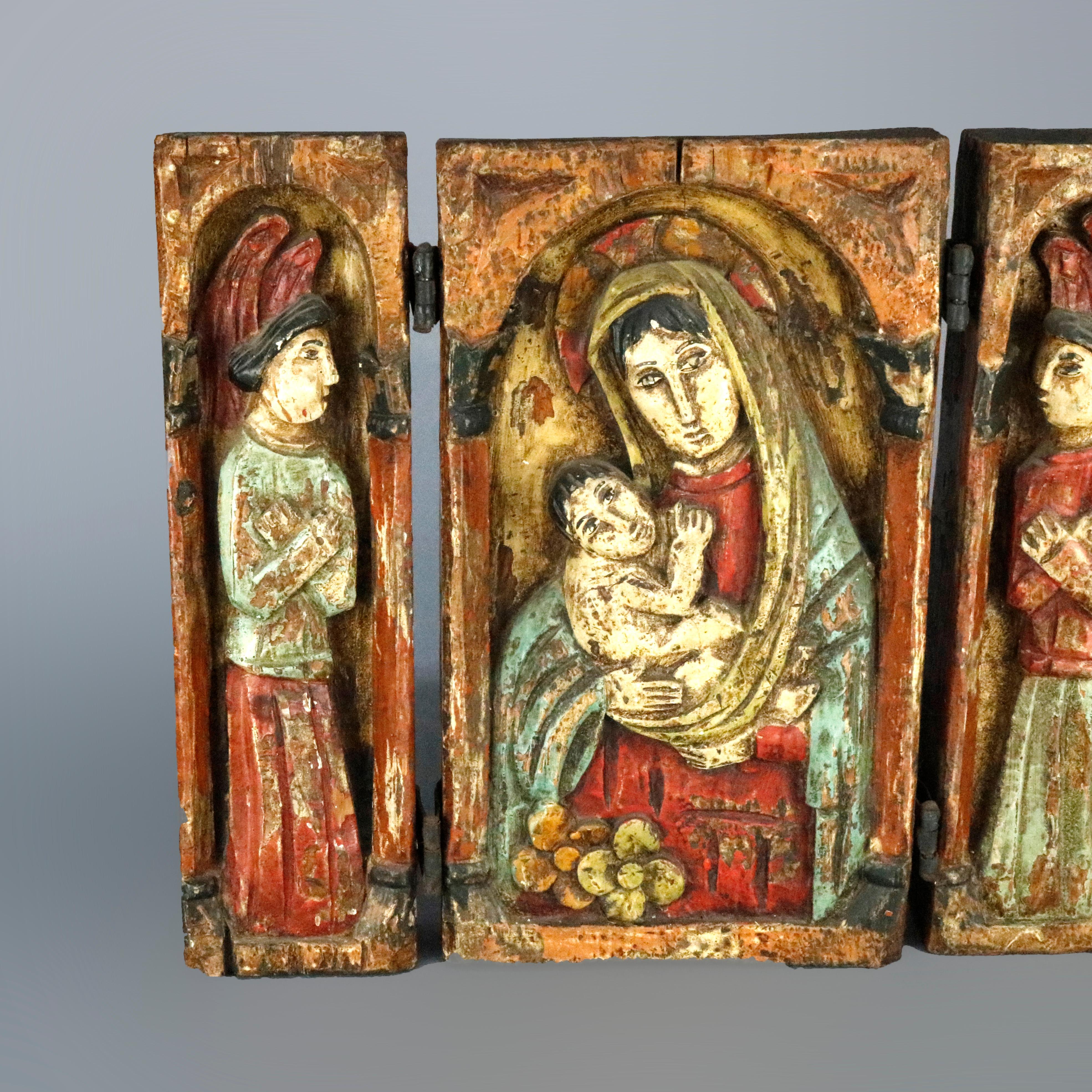 High Relief Carved and Polychromed Triptych Russian Orthodox Icon, 18th Century 3