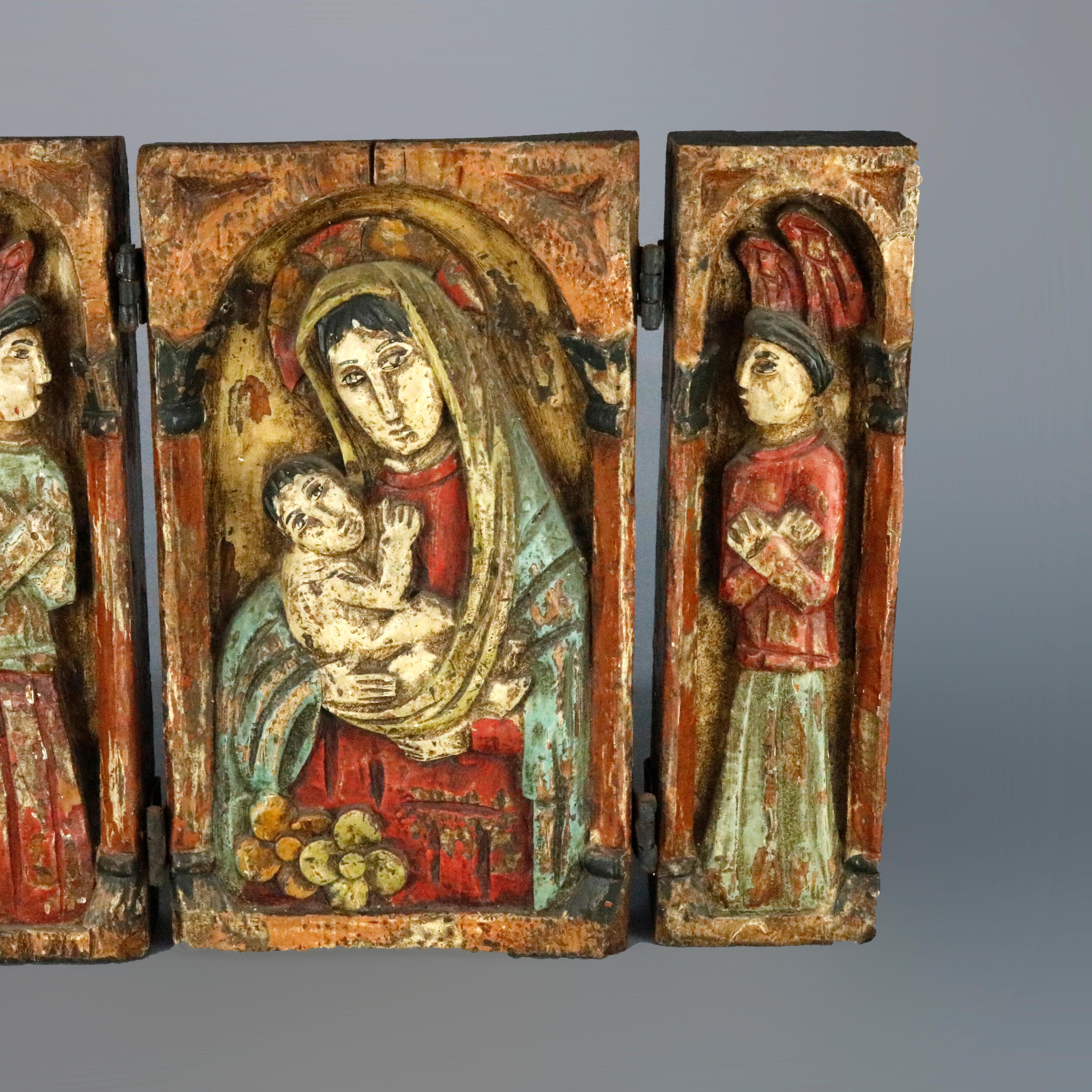 High Relief Carved and Polychromed Triptych Russian Orthodox Icon, 18th Century 4